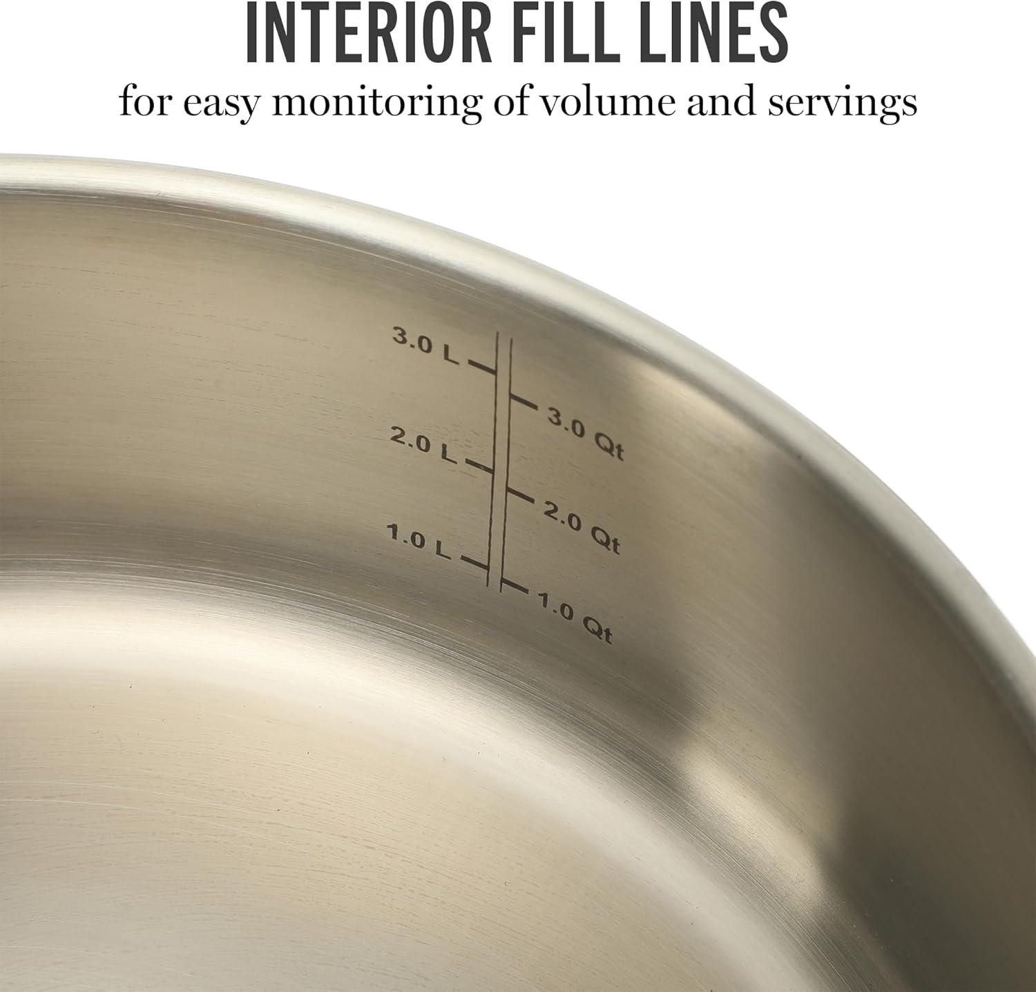 imageMartha Stewart Castelle 10 Piece 188 Durable Stainless Steel Induction Safe NonToxic Triply Bottom Kitchen Pots and Pans Cookware Set Dishwasher SafeStainless Steel W Gold Handle