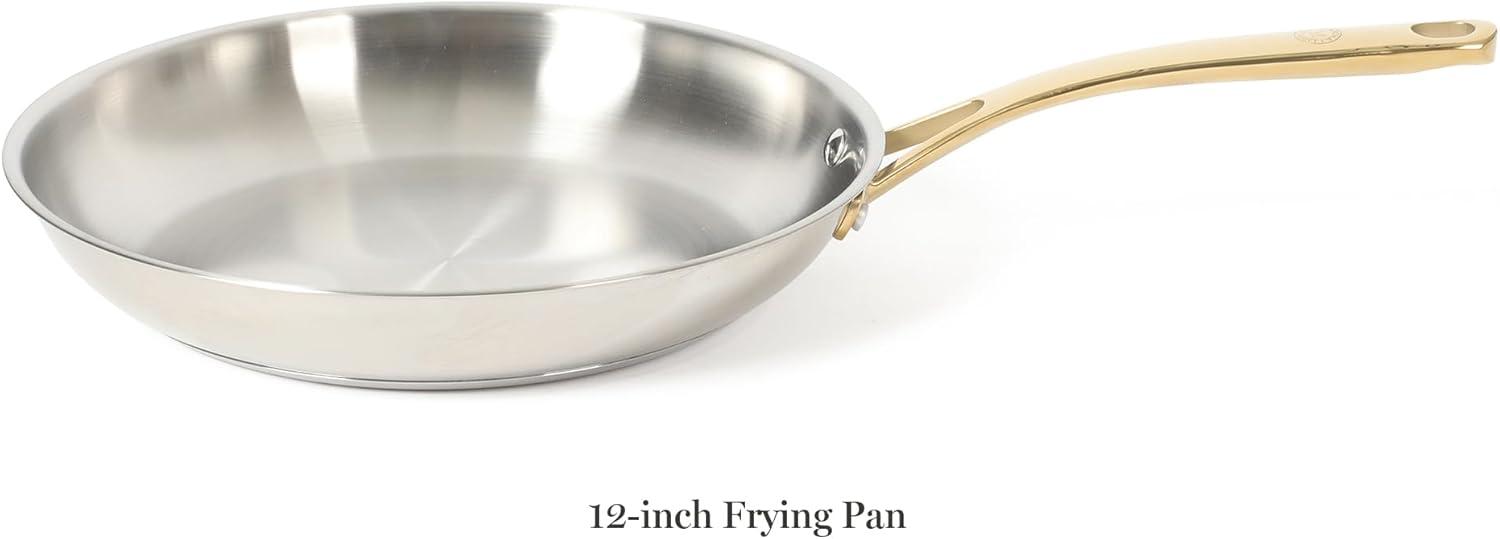 imageMartha Stewart Castelle 10 Piece 188 Durable Stainless Steel Induction Safe NonToxic Triply Bottom Kitchen Pots and Pans Cookware Set Dishwasher SafeStainless Steel W Gold Handle