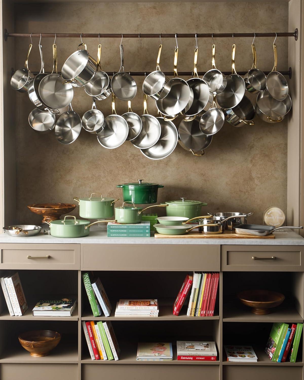 imageMartha Stewart Castelle 10 Piece 188 Durable Stainless Steel Induction Safe NonToxic Triply Bottom Kitchen Pots and Pans Cookware Set Dishwasher SafeStainless Steel W Gold Handle