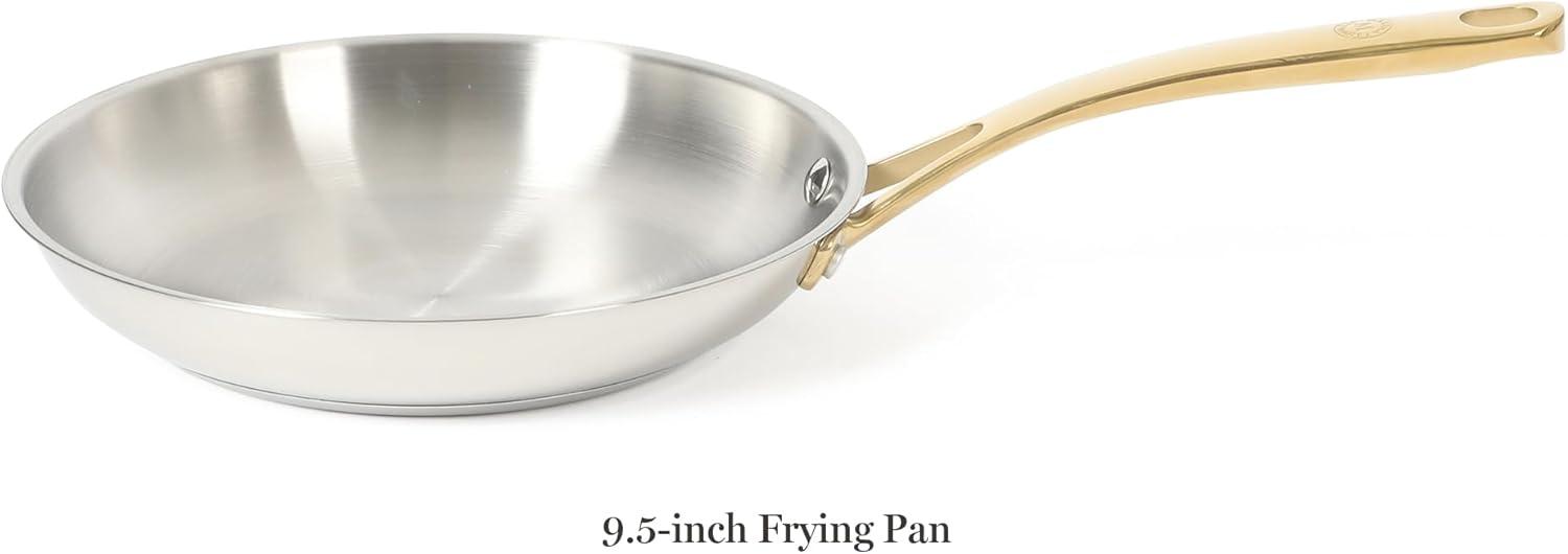 imageMartha Stewart Castelle 10 Piece 188 Durable Stainless Steel Induction Safe NonToxic Triply Bottom Kitchen Pots and Pans Cookware Set Dishwasher SafeStainless Steel W Gold Handle