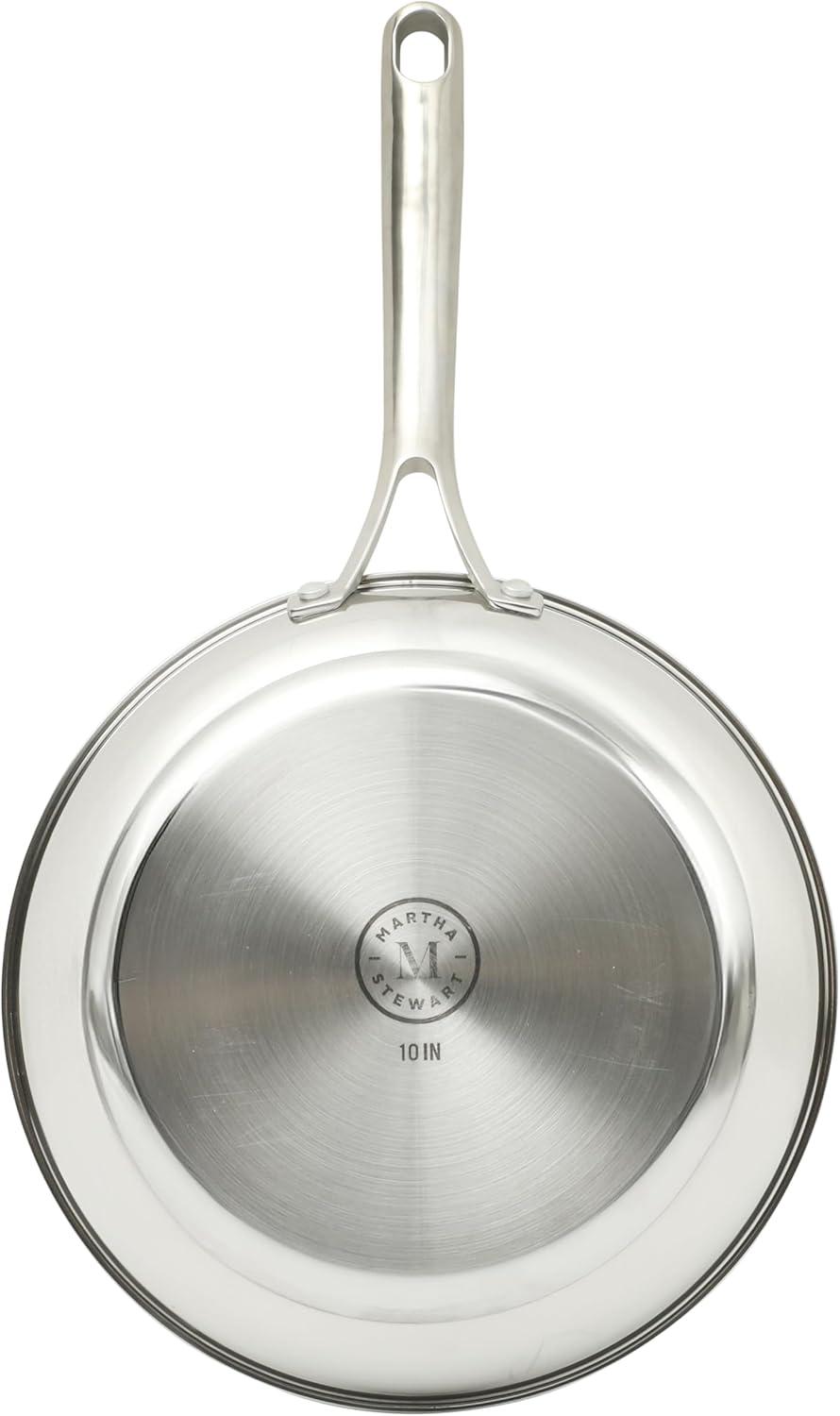 imageMartha Stewart Castelle 10 Piece 188 Durable Stainless Steel Induction Safe NonToxic Triply Bottom Kitchen Pots and Pans Cookware Set Dishwasher SafeStainless Steel