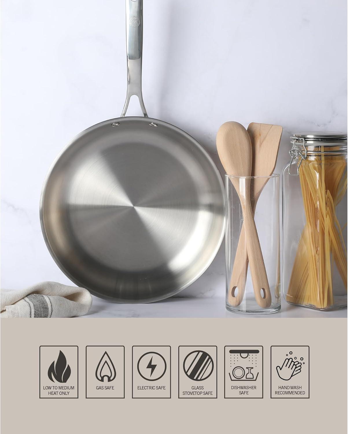 imageMartha Stewart Castelle 10 Piece 188 Durable Stainless Steel Induction Safe NonToxic Triply Bottom Kitchen Pots and Pans Cookware Set Dishwasher SafeStainless Steel
