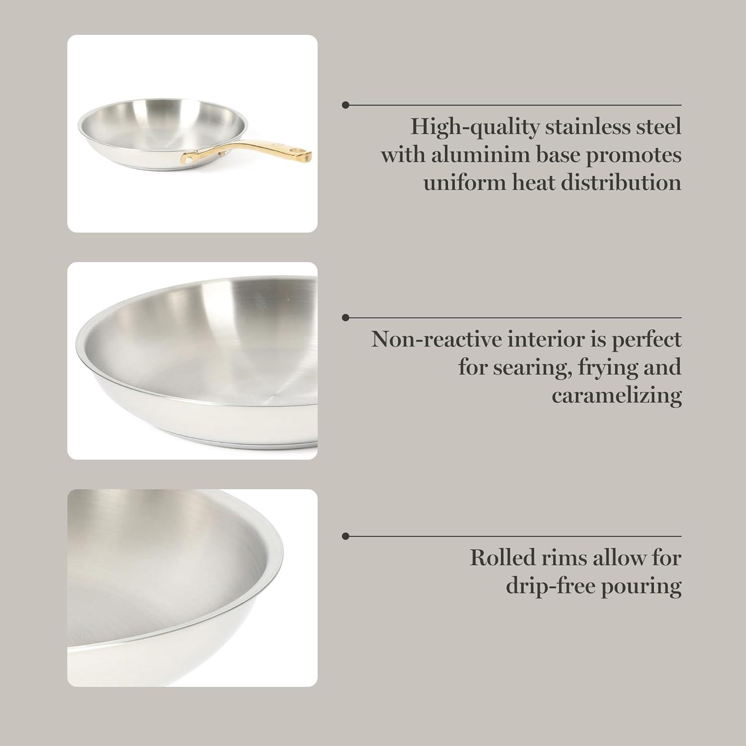 imageMartha Stewart Castelle 10 Piece 188 Durable Stainless Steel Induction Safe NonToxic Triply Bottom Kitchen Pots and Pans Cookware Set Dishwasher SafeStainless Steel W Gold Handle