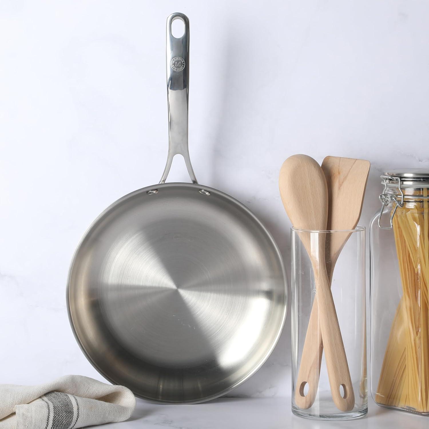 imageMartha Stewart Castelle 10 Piece 188 Durable Stainless Steel Induction Safe NonToxic Triply Bottom Kitchen Pots and Pans Cookware Set Dishwasher SafeStainless Steel
