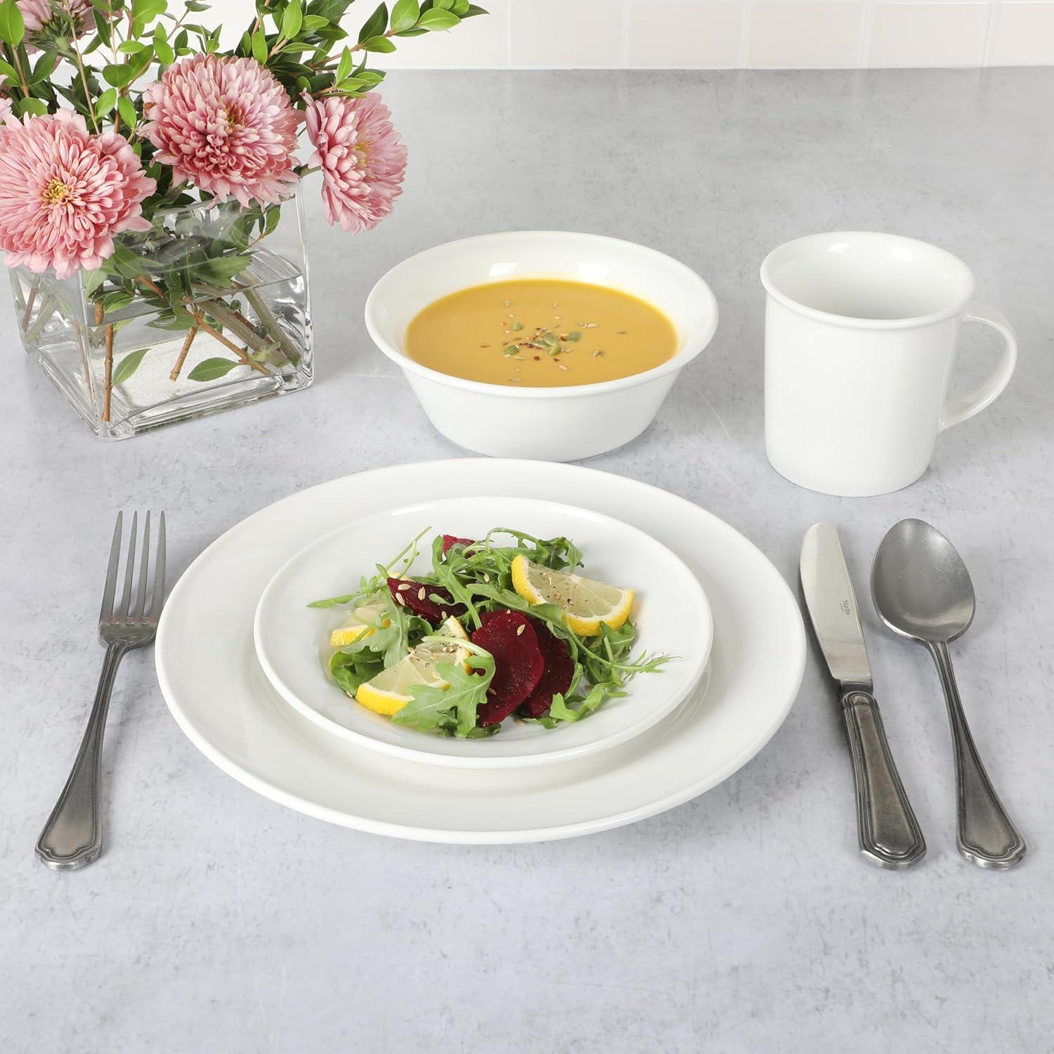 imageMartha Stewart Cliffield 16Piece Porcelain Chip and Scratch Resistant Dinnerware Set White wBlack RimWhite