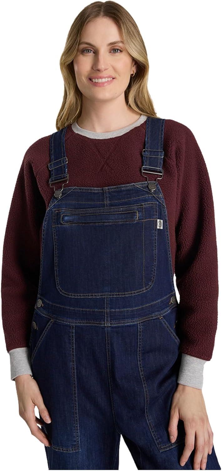 imageMartha Stewart Convertible Overall Denim Utility Jumpsuit Adjustable Cotton Workwear Stretch BibsDark Rinse