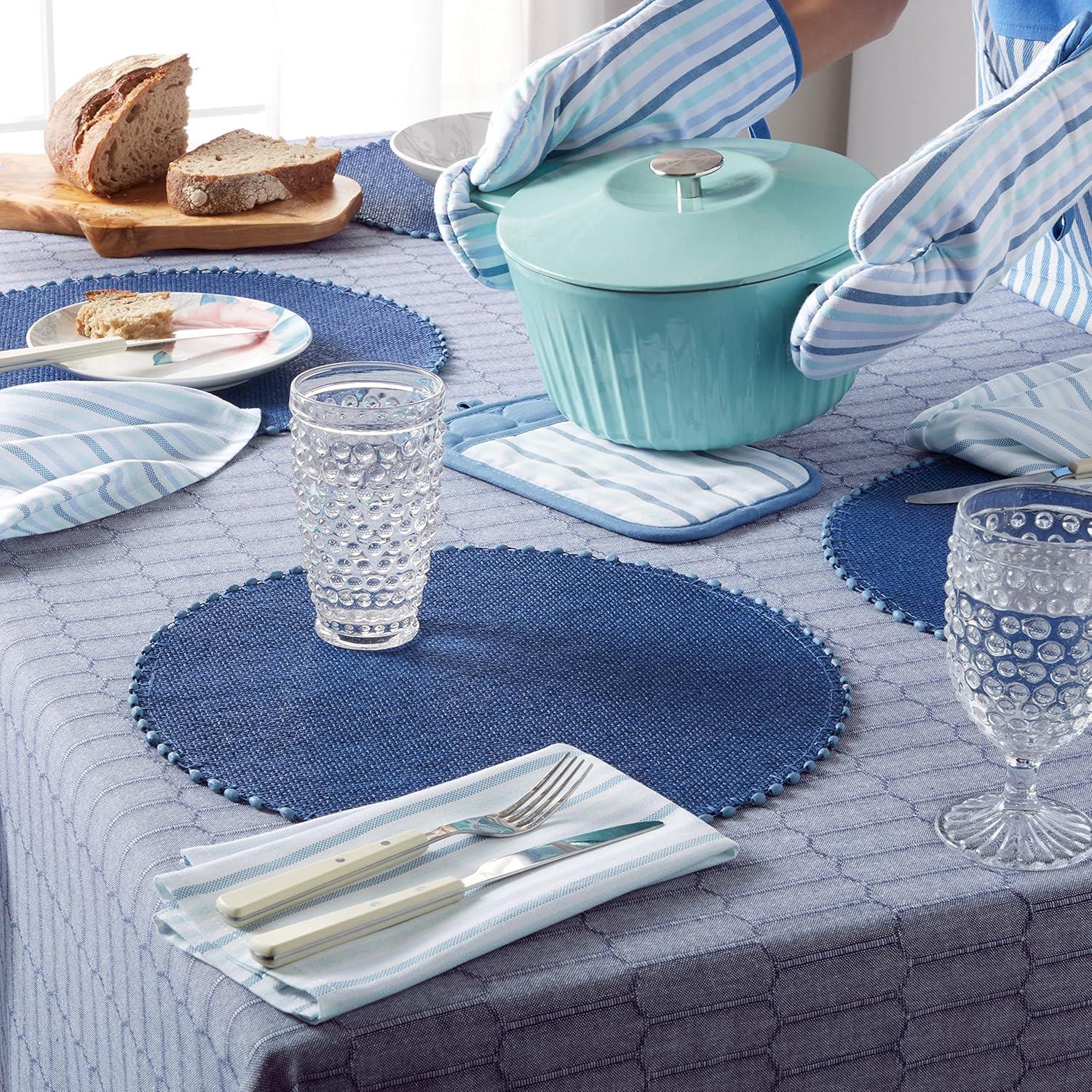 imageMartha Stewart Daisy Stripe Oven Mitt Set 2Pack BeigeBrown 7x13Blue