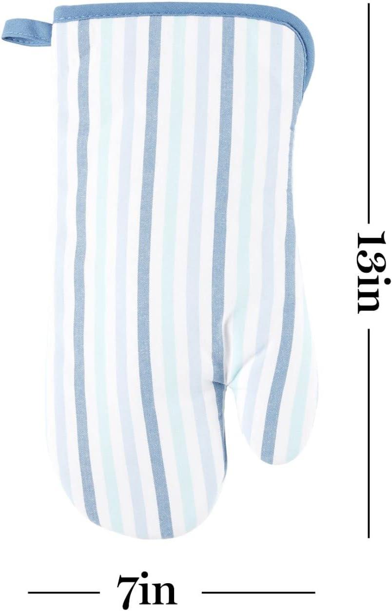 imageMartha Stewart Daisy Stripe Oven Mitt Set 2Pack BeigeBrown 7x13Blue