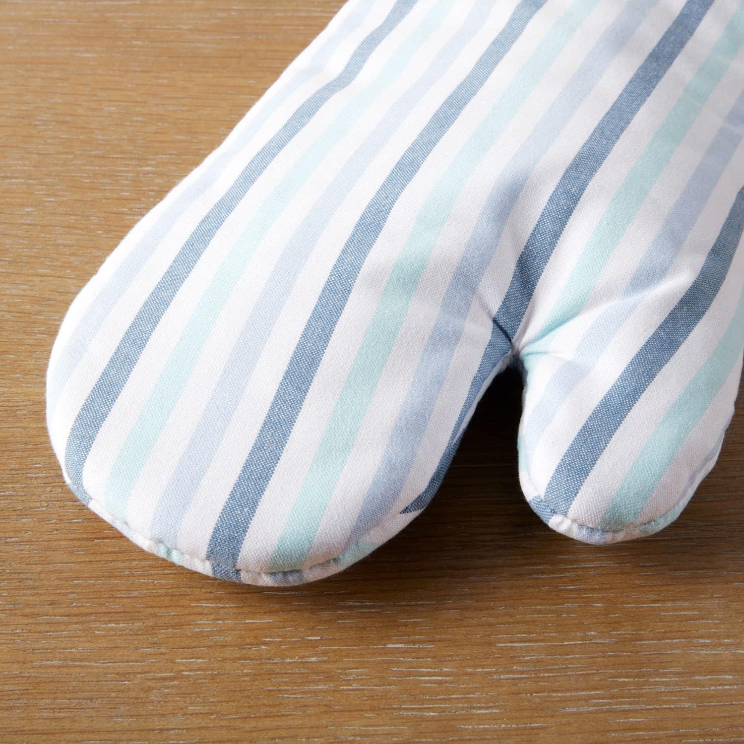 imageMartha Stewart Daisy Stripe Oven Mitt Set 2Pack BeigeBrown 7x13Blue