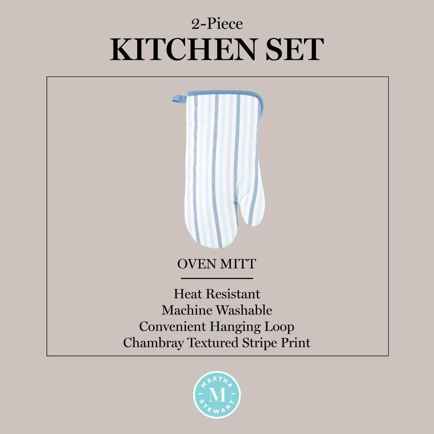 imageMartha Stewart Daisy Stripe Oven Mitt Set 2Pack BeigeBrown 7x13Blue