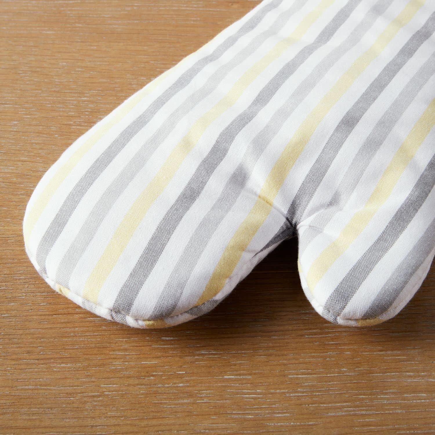 imageMartha Stewart Daisy Stripe Oven Mitt Set 2Pack BeigeBrown 7x13GreyYellow
