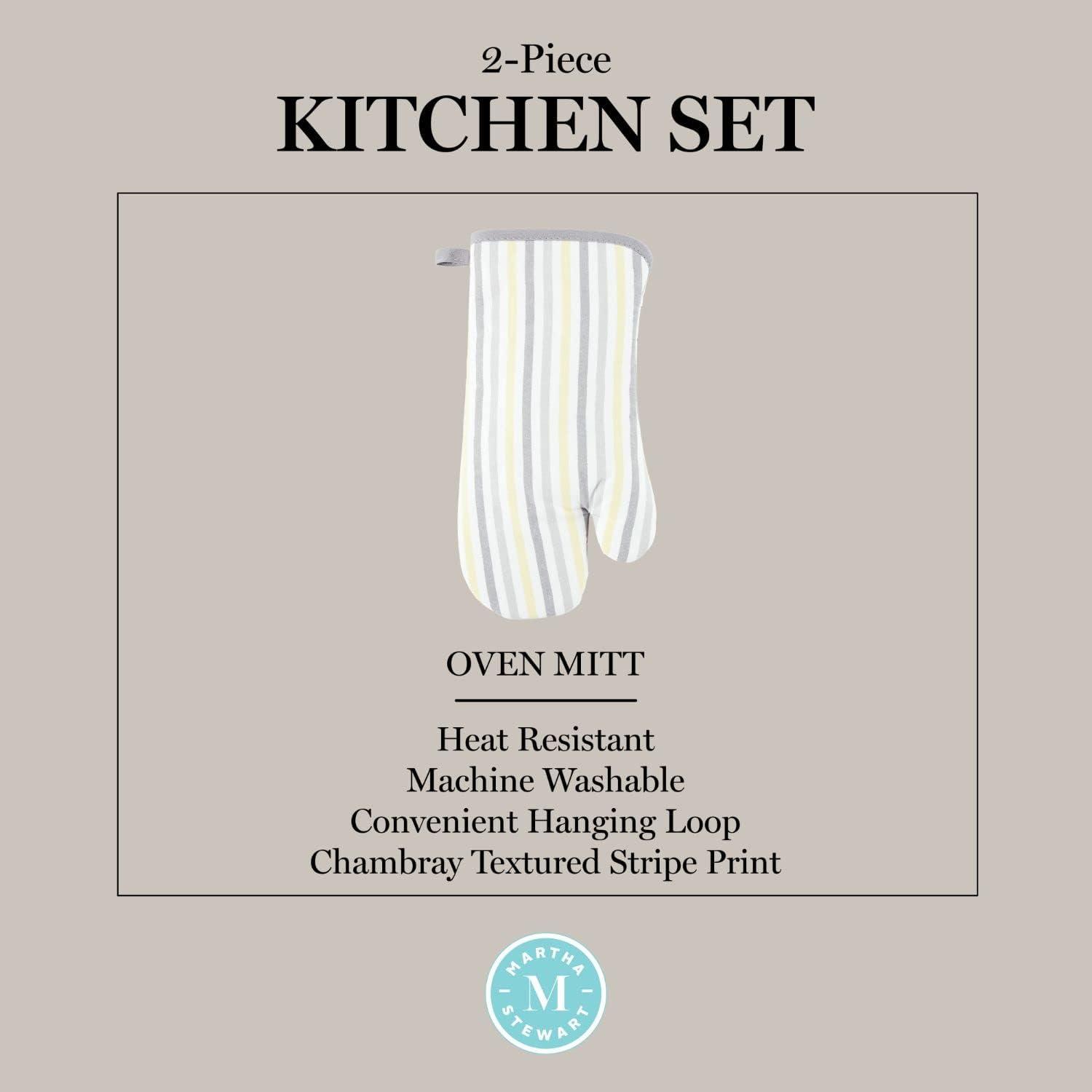 imageMartha Stewart Daisy Stripe Oven Mitt Set 2Pack BeigeBrown 7x13GreyYellow