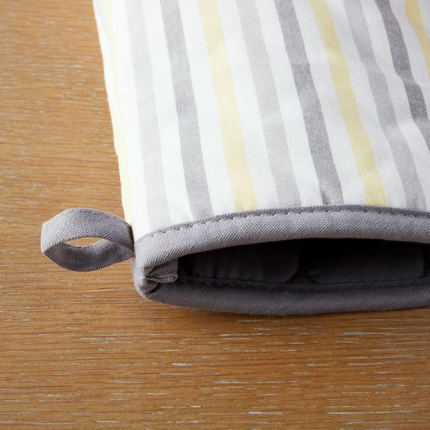 imageMartha Stewart Daisy Stripe Oven Mitt Set 2Pack BeigeBrown 7x13GreyYellow