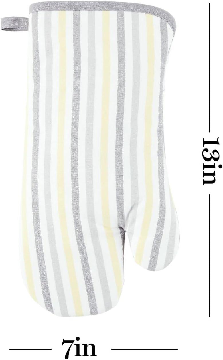 imageMartha Stewart Daisy Stripe Oven Mitt Set 2Pack BeigeBrown 7x13GreyYellow