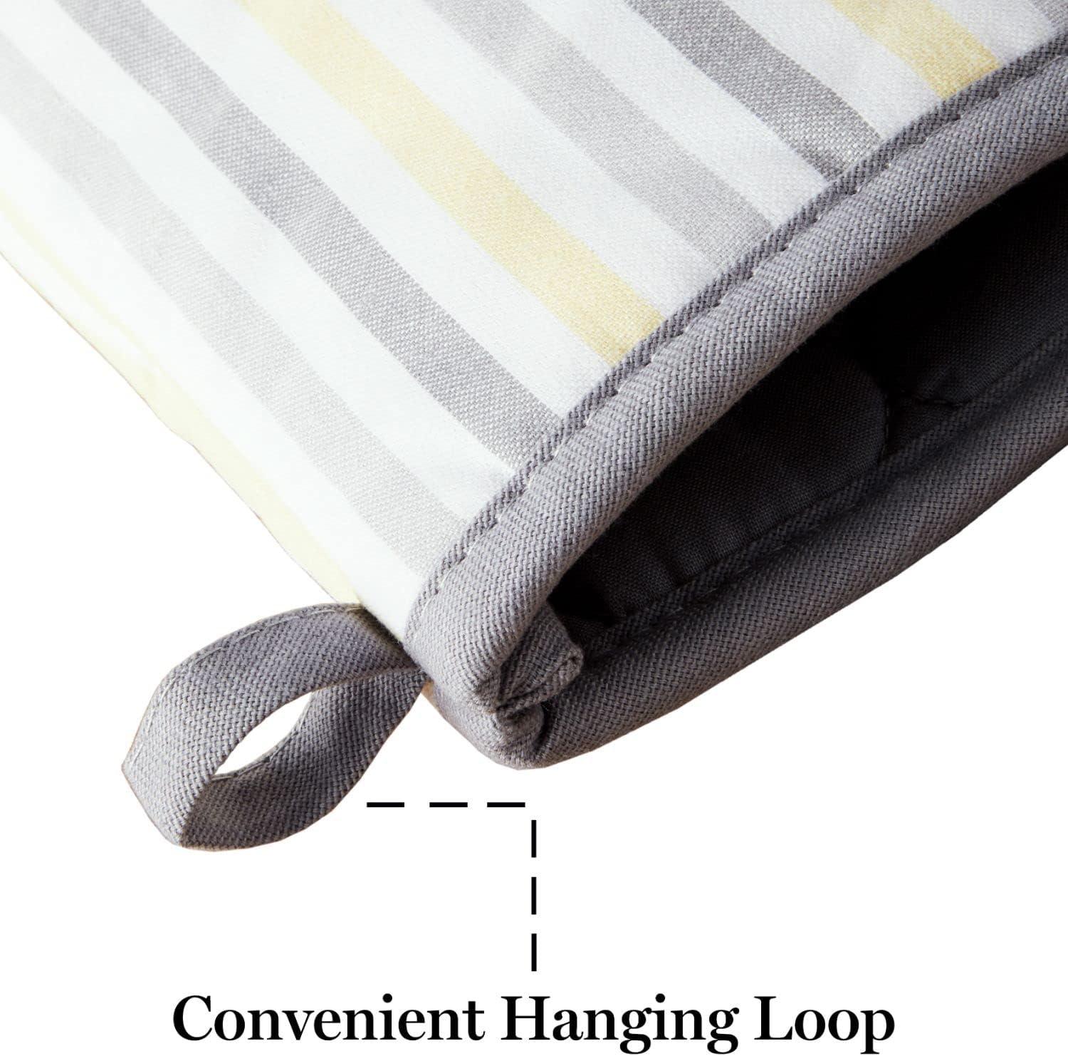 imageMartha Stewart Daisy Stripe Oven Mitt Set 2Pack BeigeBrown 7x13GreyYellow
