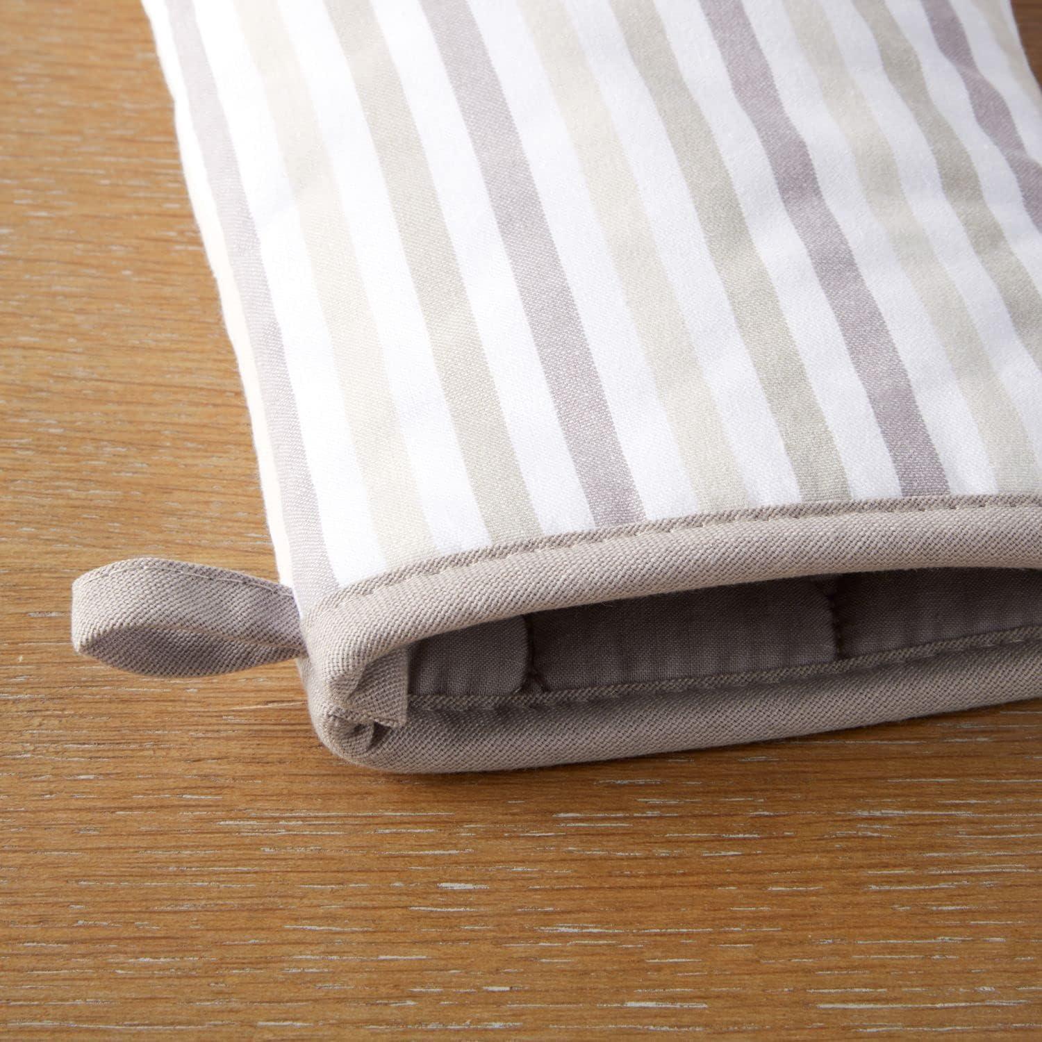 imageMartha Stewart Daisy Stripe Oven Mitt Set 2Pack BeigeBrown 7x13Linen