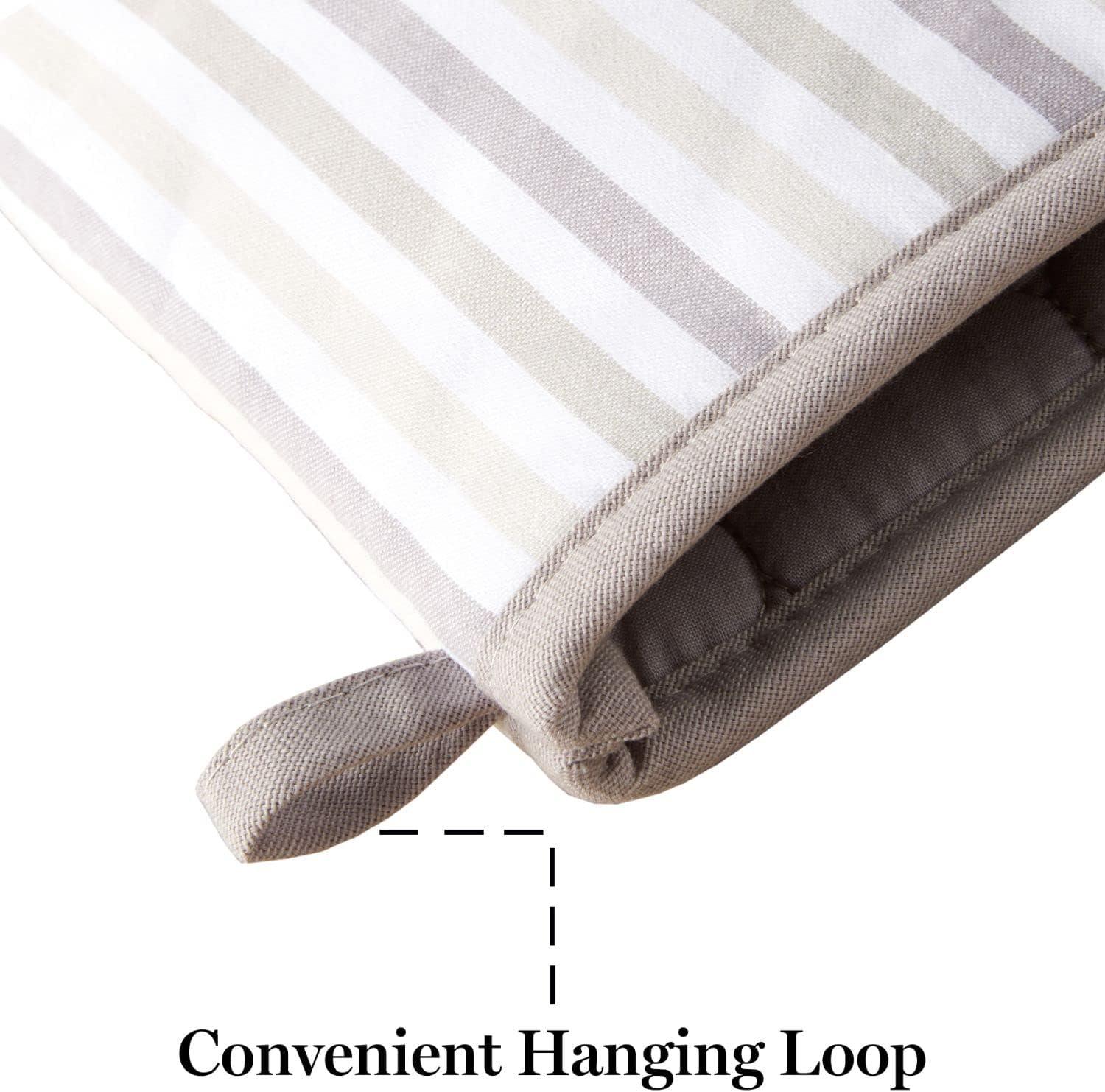 imageMartha Stewart Daisy Stripe Oven Mitt Set 2Pack BeigeBrown 7x13Linen