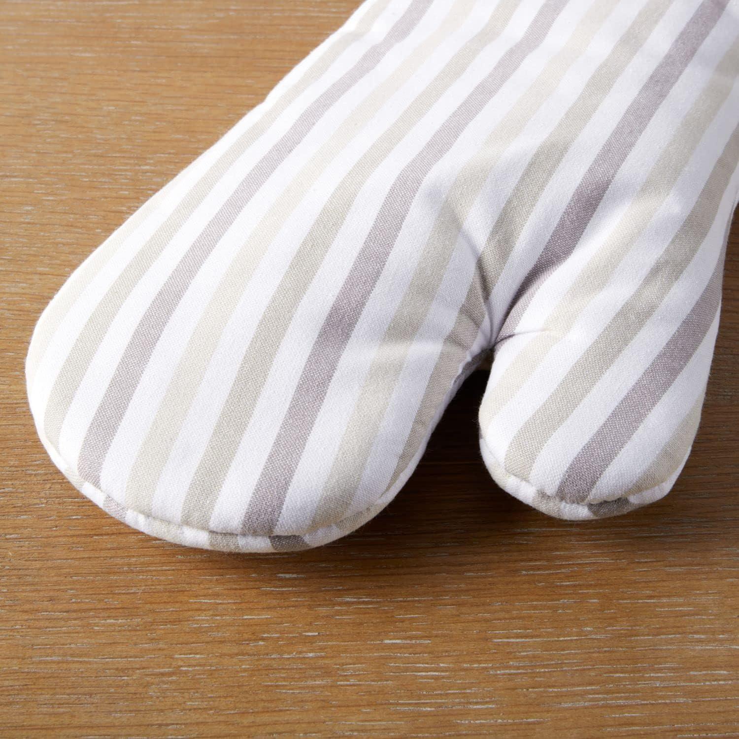 imageMartha Stewart Daisy Stripe Oven Mitt Set 2Pack BeigeBrown 7x13Linen