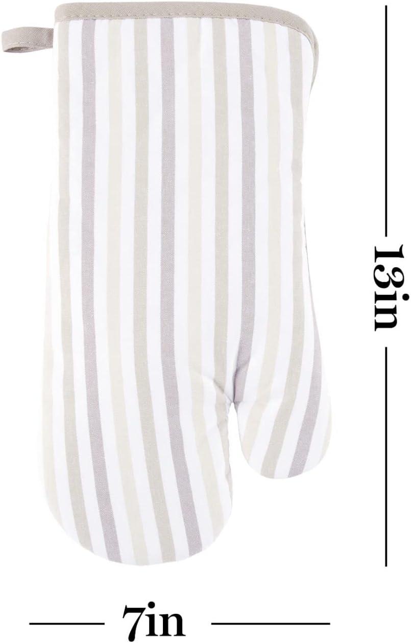 imageMartha Stewart Daisy Stripe Oven Mitt Set 2Pack BeigeBrown 7x13Linen