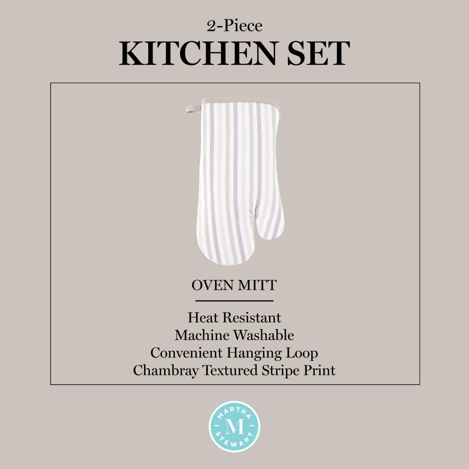imageMartha Stewart Daisy Stripe Oven Mitt Set 2Pack BeigeBrown 7x13Linen