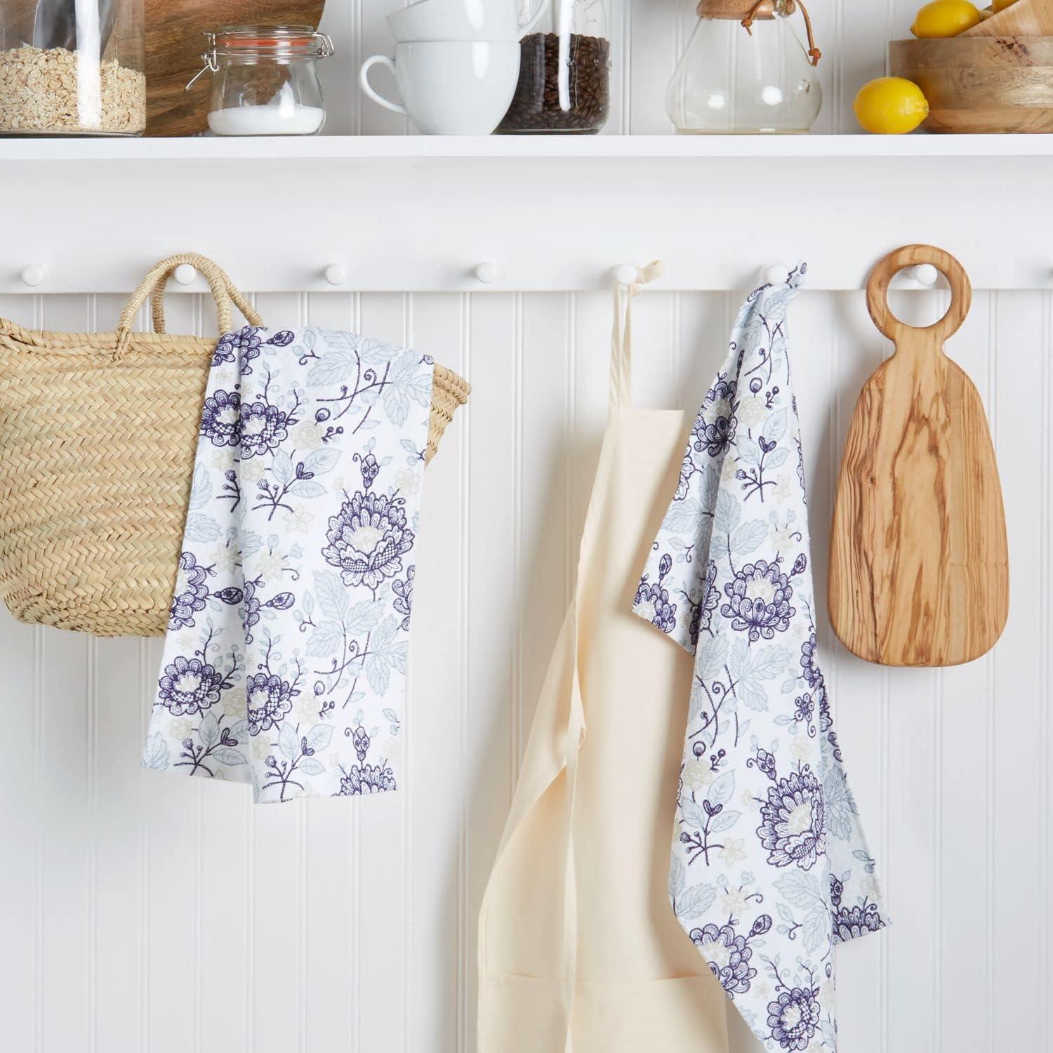 imageMartha Stewart Dual Purpose Kitchen Towel 2Pack Set Strie Medallion 16x28Embellished Floral