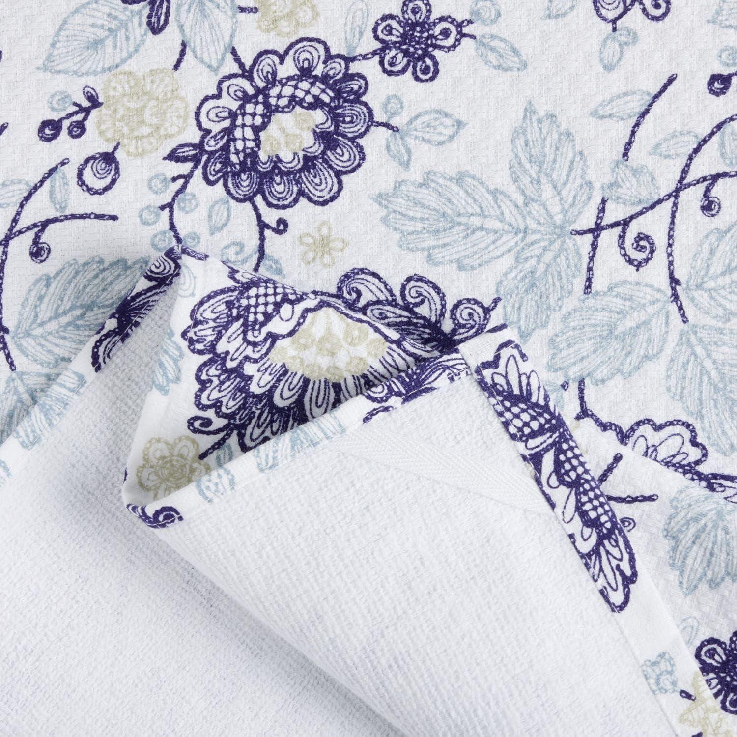 imageMartha Stewart Dual Purpose Kitchen Towel 2Pack Set Strie Medallion 16x28Embellished Floral