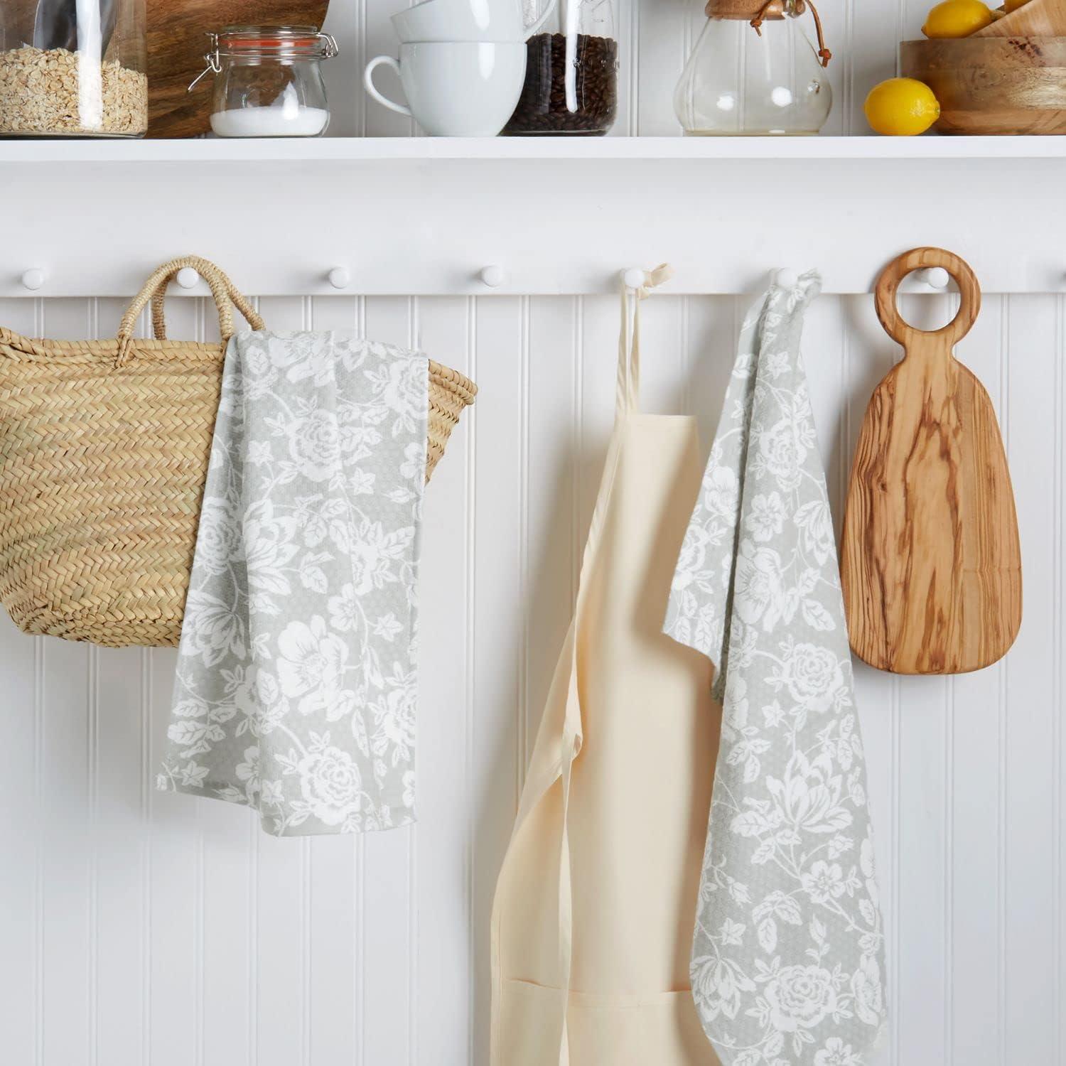 imageMartha Stewart Dual Purpose Kitchen Towel 2Pack Set Strie Medallion 16x28Floral Vine