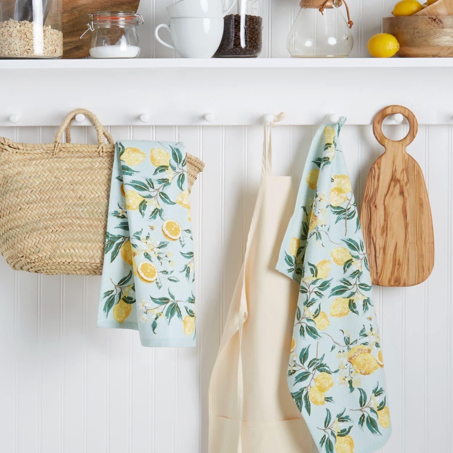 imageMartha Stewart Dual Purpose Kitchen Towel 2Pack Set Strie Medallion 16x28Lemon Whimsy