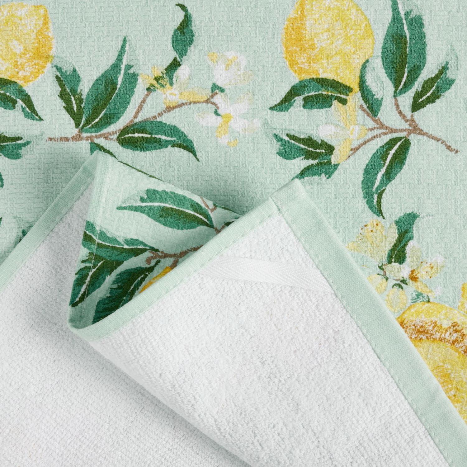 imageMartha Stewart Dual Purpose Kitchen Towel 2Pack Set Strie Medallion 16x28Lemon Whimsy
