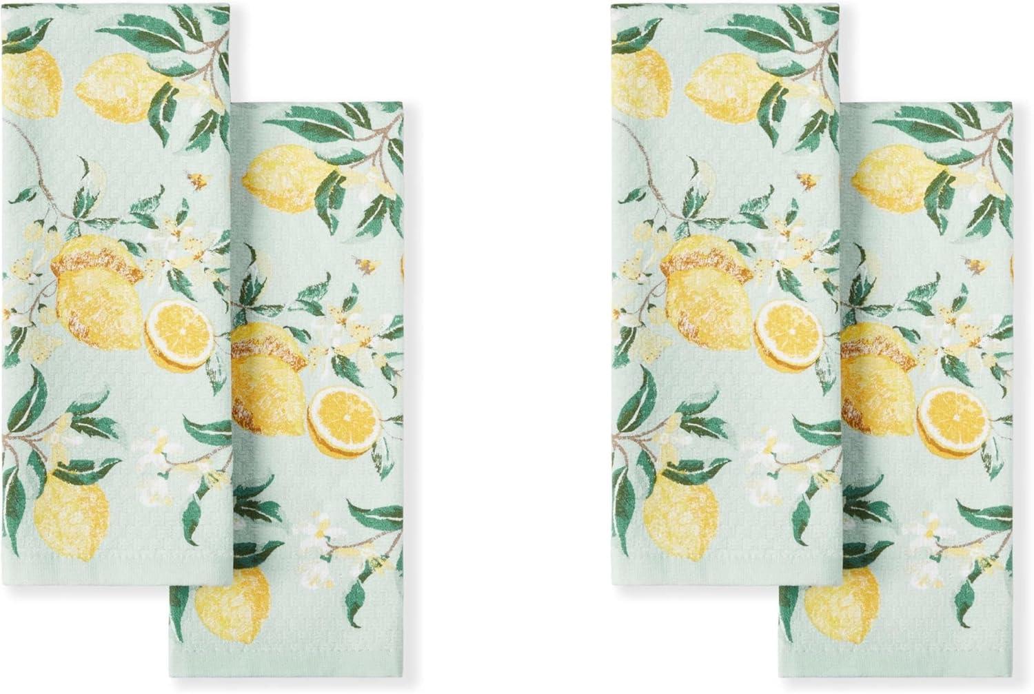 imageMartha Stewart Dual Purpose Kitchen Towel 2Pack Set Strie Medallion 16x28Lemon Whimsy