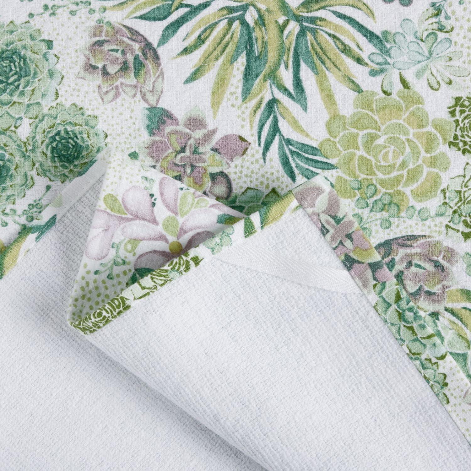 imageMartha Stewart Dual Purpose Kitchen Towel 2Pack Set Strie Medallion 16x28Succulents