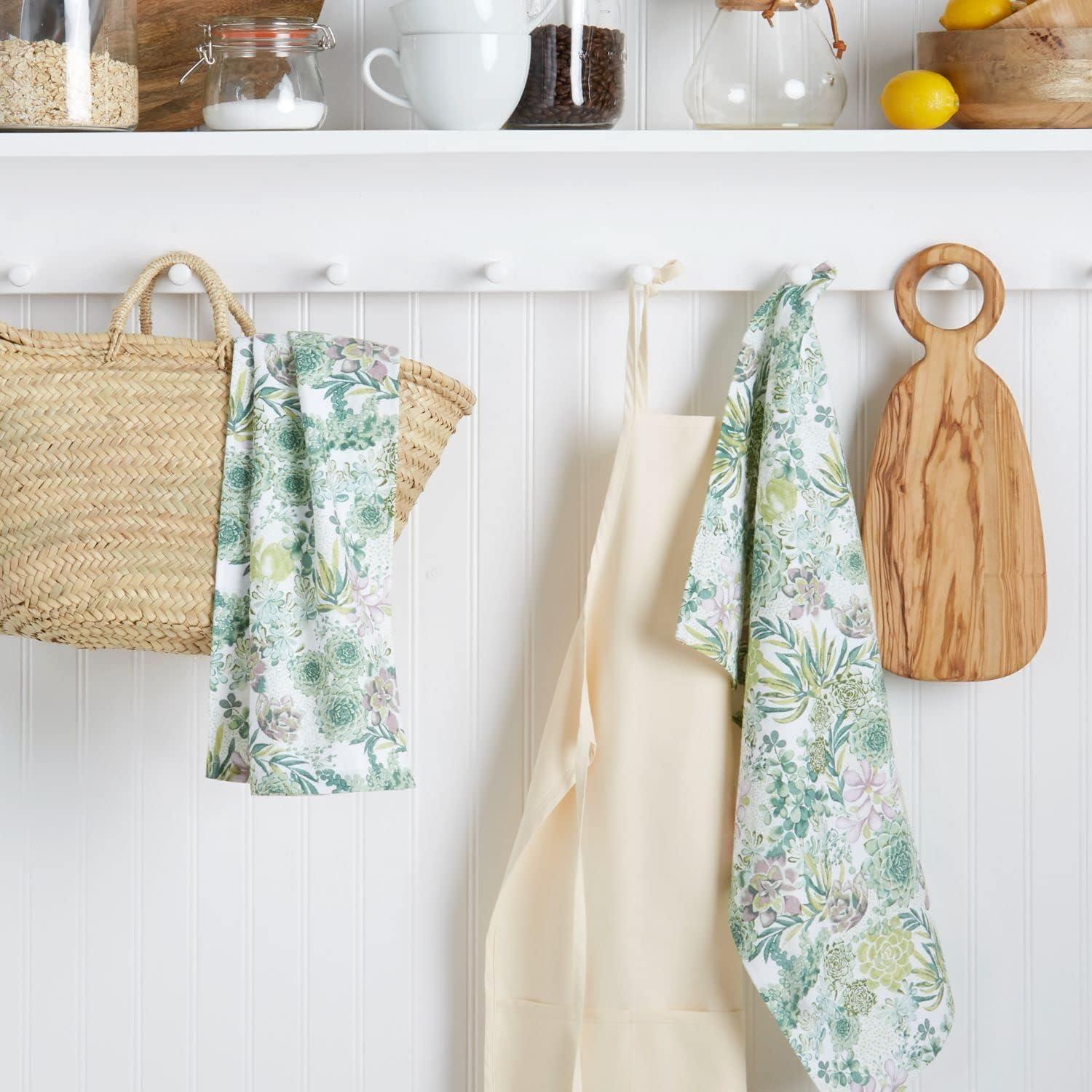 imageMartha Stewart Dual Purpose Kitchen Towel 2Pack Set Strie Medallion 16x28Succulents
