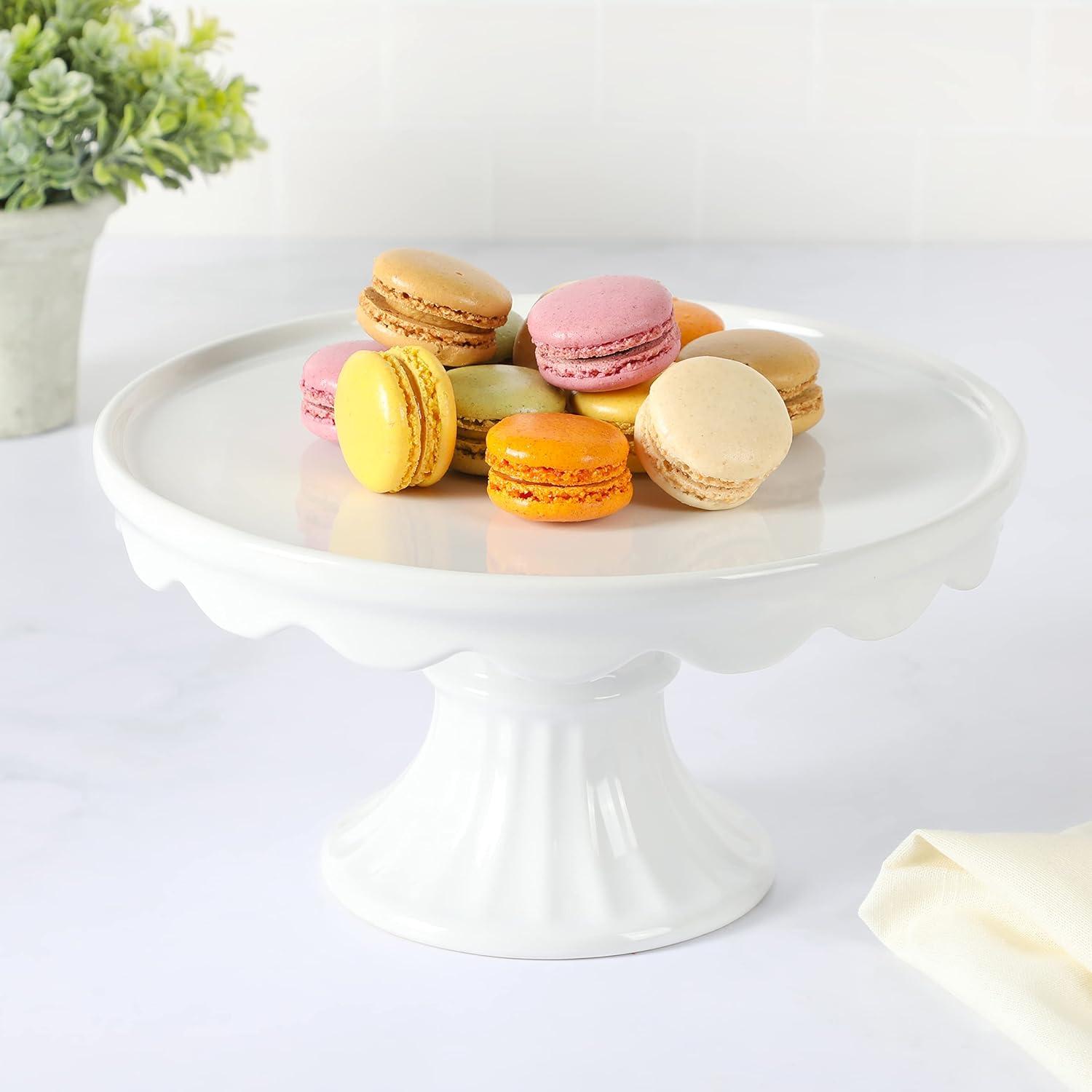imageMartha Stewart Highbrook 10Inch Jadeite Cake Stand with Glass Dome VintageStyle Pedestal Dessert Plate for Cakes and Pastries Decorative Covered Serving PlatterWhite 10