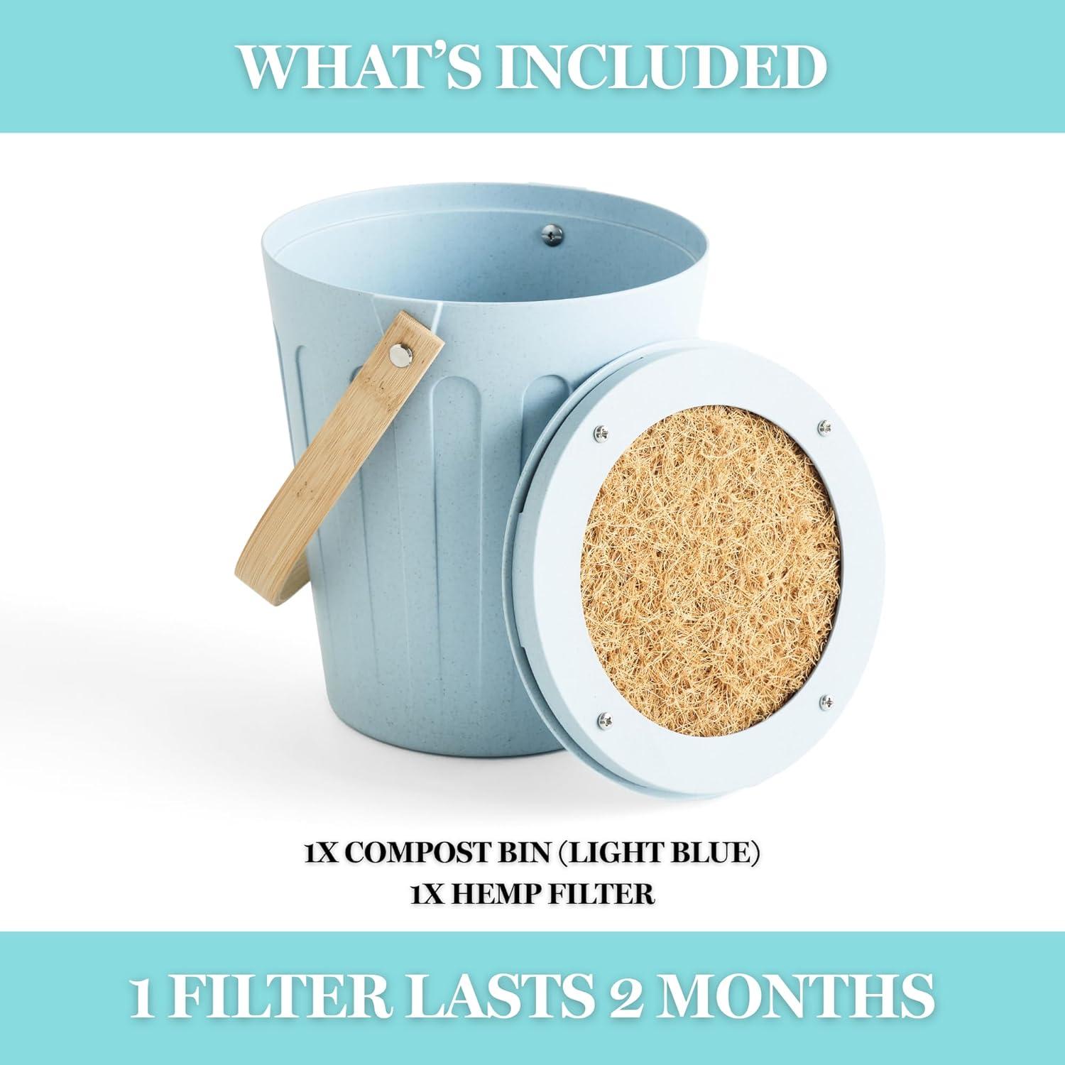 imageMartha Stewart Indoor Compost Bin Countertop Composting Bucket for Kitchen 7 Gallon Capacity Includes Filter Plant Based Materials Light BlueLight Blue