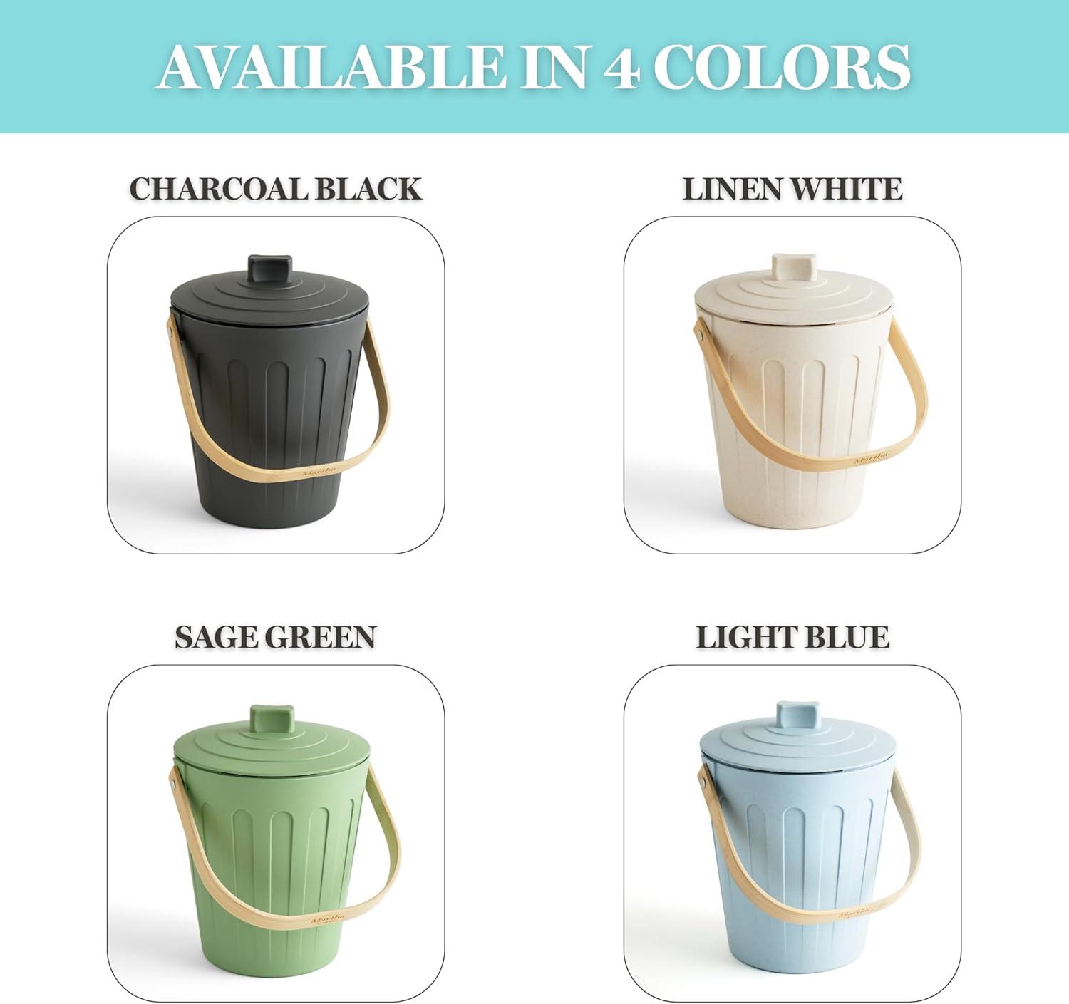 imageMartha Stewart Indoor Compost Bin Countertop Composting Bucket for Kitchen 7 Gallon Capacity Includes Filter Plant Based Materials Light BlueLight Blue