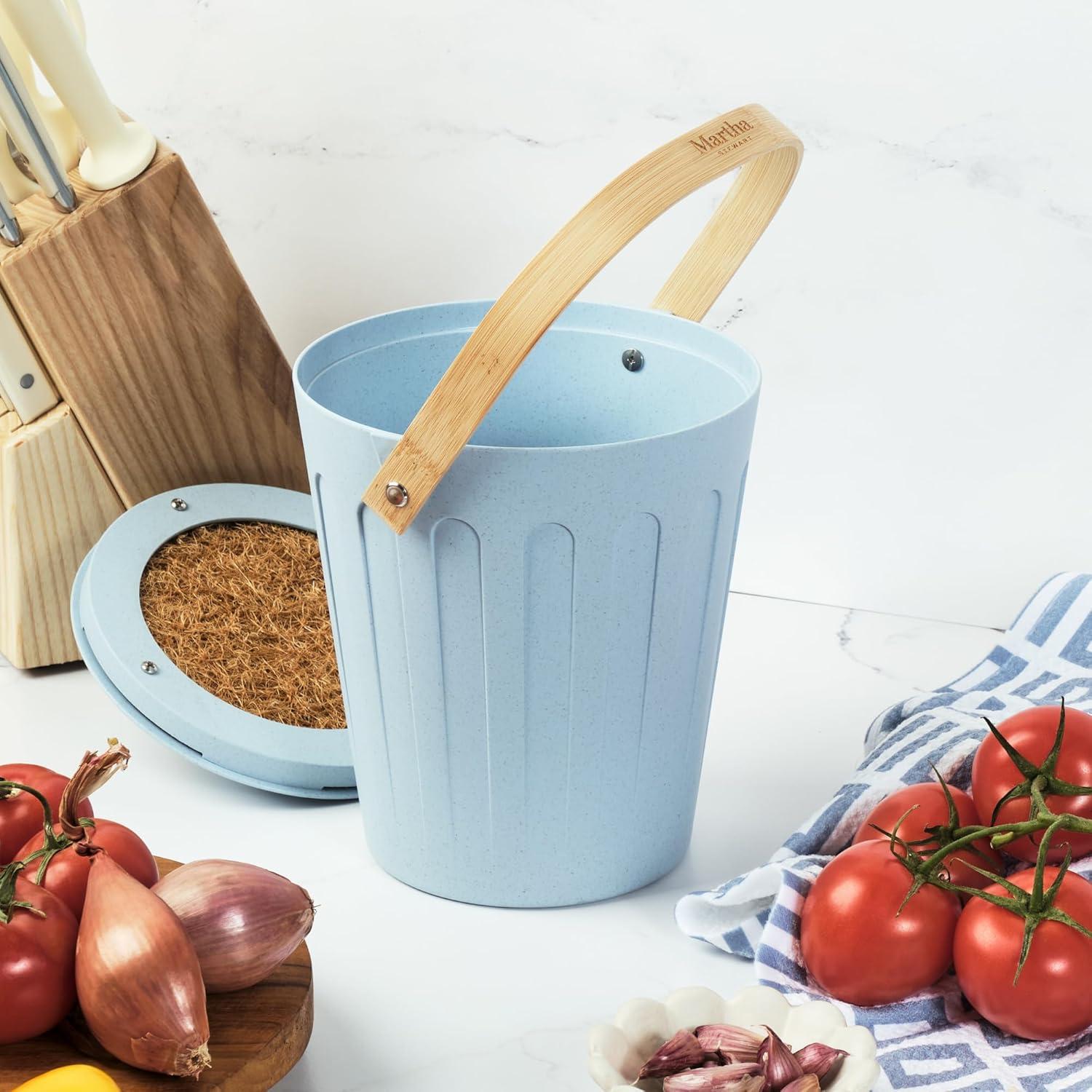 imageMartha Stewart Indoor Compost Bin Countertop Composting Bucket for Kitchen 7 Gallon Capacity Includes Filter Plant Based Materials Light BlueLight Blue