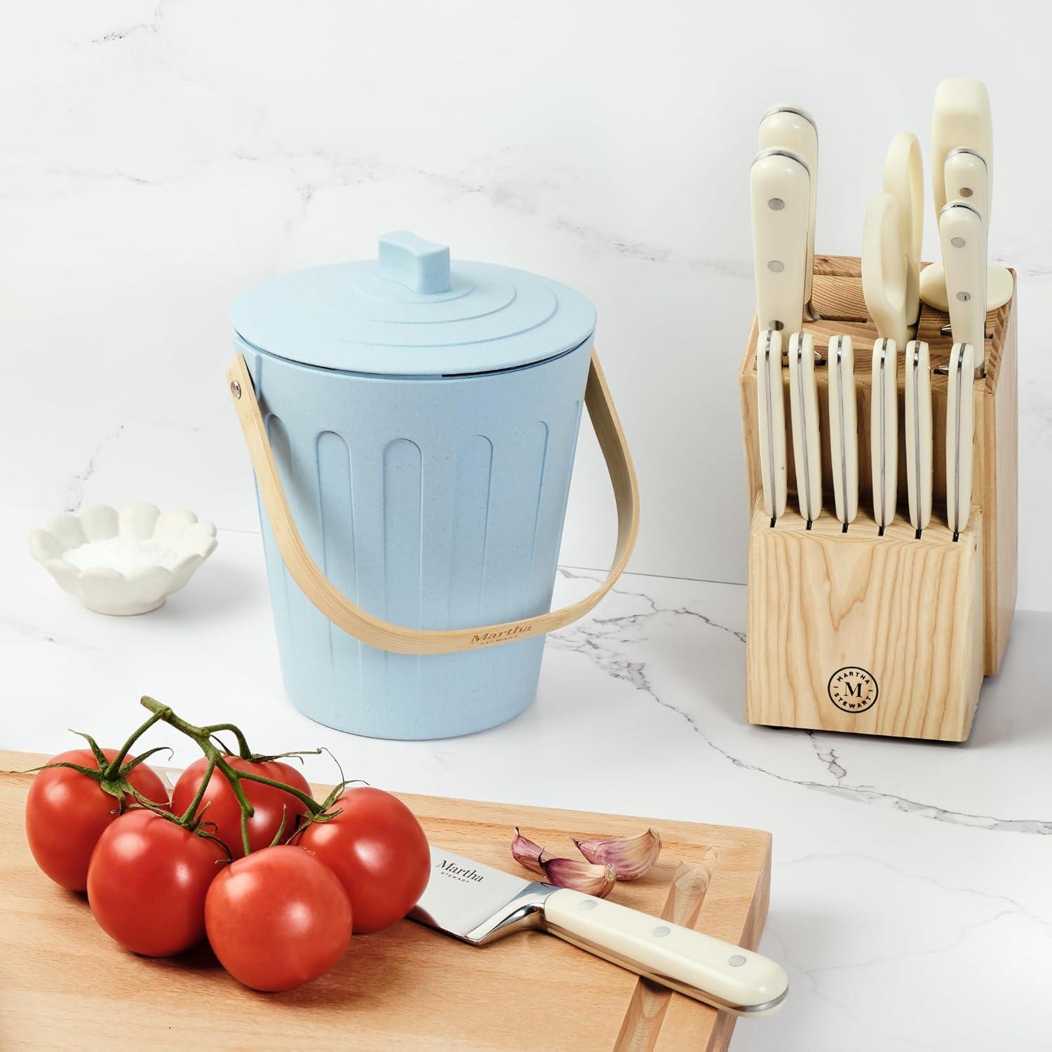 imageMartha Stewart Indoor Compost Bin Countertop Composting Bucket for Kitchen 7 Gallon Capacity Includes Filter Plant Based Materials Light BlueLight Blue