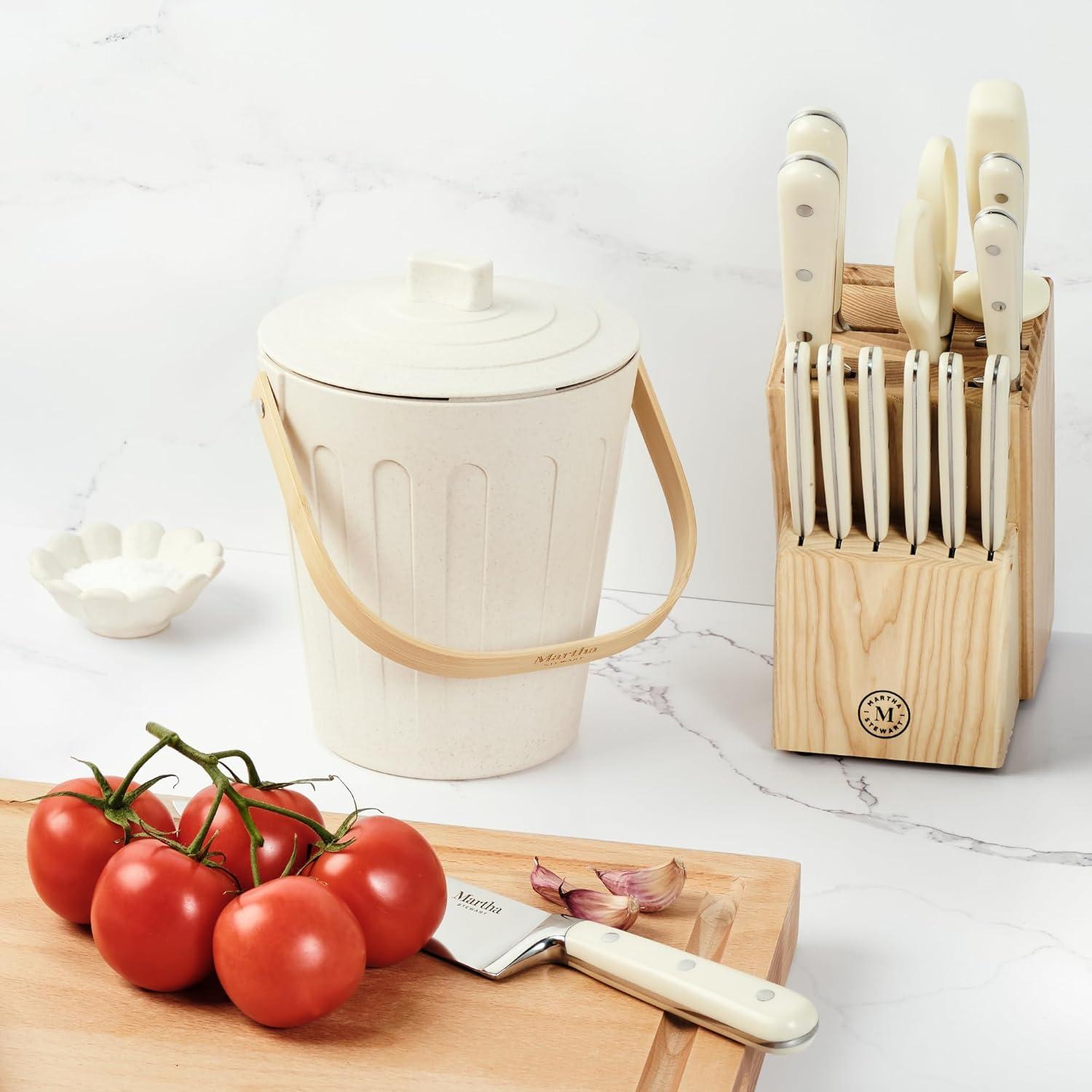 imageMartha Stewart Indoor Compost Bin Countertop Composting Bucket for Kitchen 7 Gallon Capacity Includes Filter Plant Based Materials Light BlueLinen White