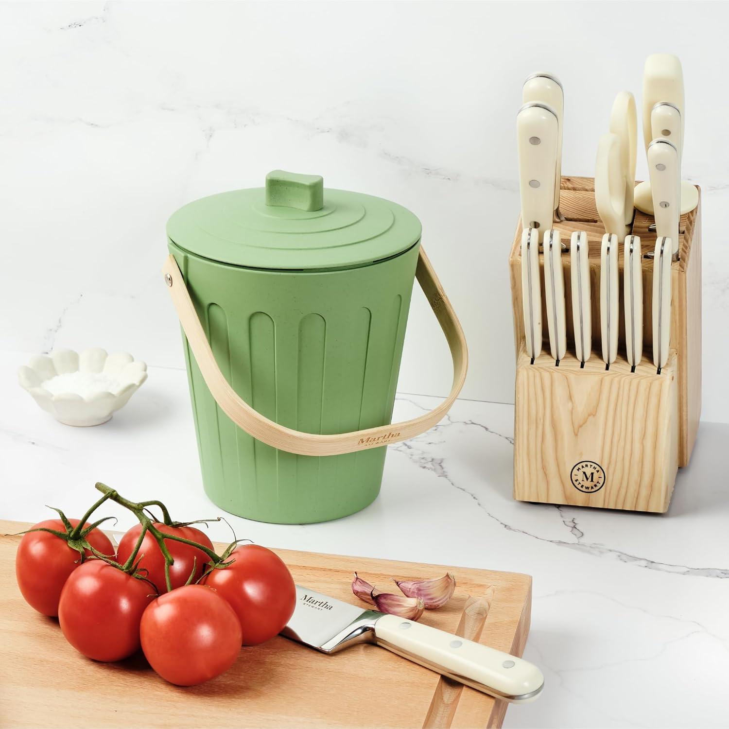 imageMartha Stewart Indoor Compost Bin Countertop Composting Bucket for Kitchen 7 Gallon Capacity Includes Filter Plant Based Materials Light BlueSage Green
