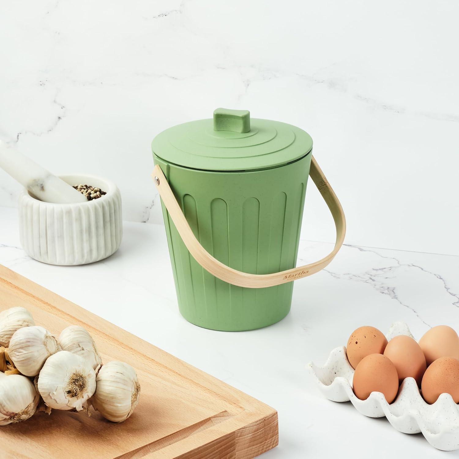 imageMartha Stewart Indoor Compost Bin Countertop Composting Bucket for Kitchen 7 Gallon Capacity Includes Filter Plant Based Materials Light BlueSage Green