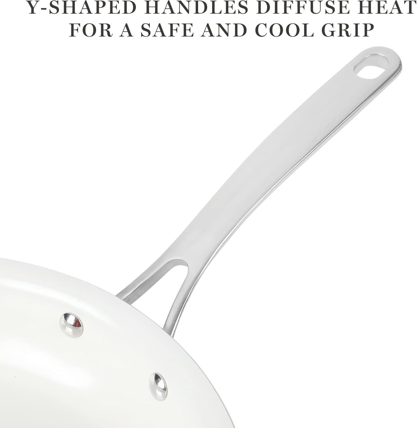 imageMartha Stewart Lockton Premium Nonstick 10 Piece Enamel Heavy Gauge Aluminum Pots and Pans Cookware Set Linen WhiteButter Cream