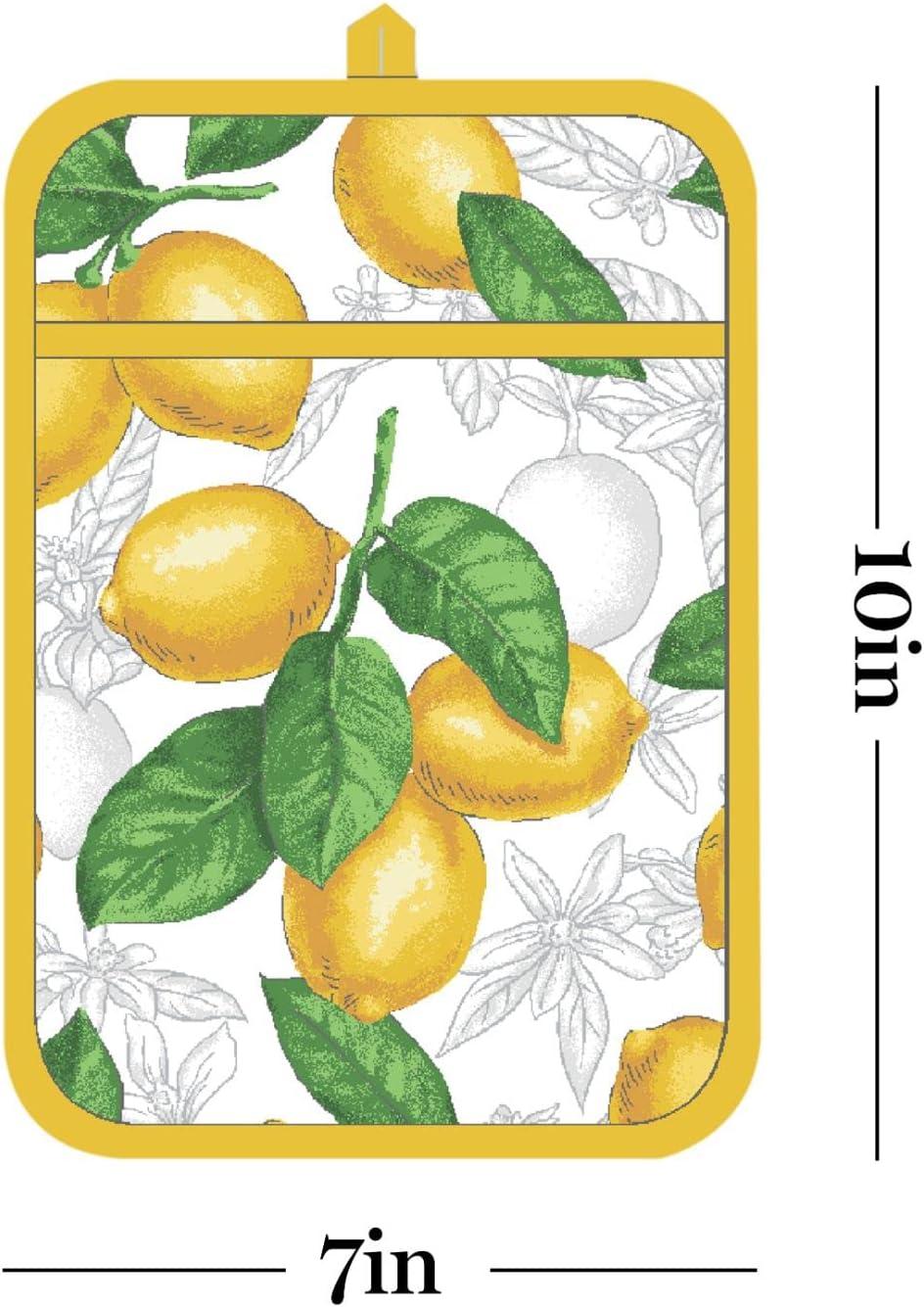 imageMartha Stewart Lots of Lemons Modern Kitchen Towel Oven Mitt amp Potholder Set 4Pack WhiteYellow