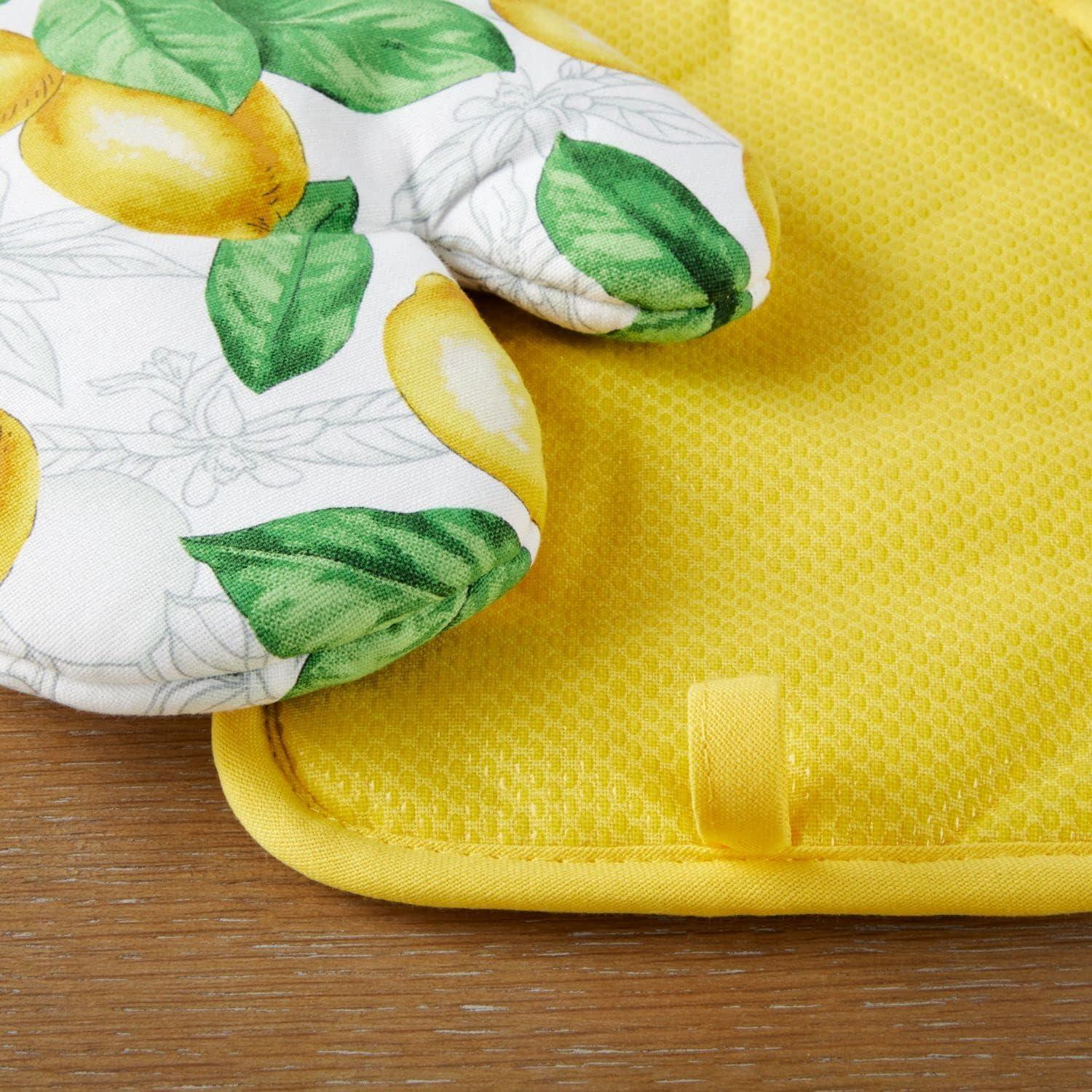 imageMartha Stewart Lots of Lemons Modern Kitchen Towel Oven Mitt amp Potholder Set 4Pack WhiteYellow