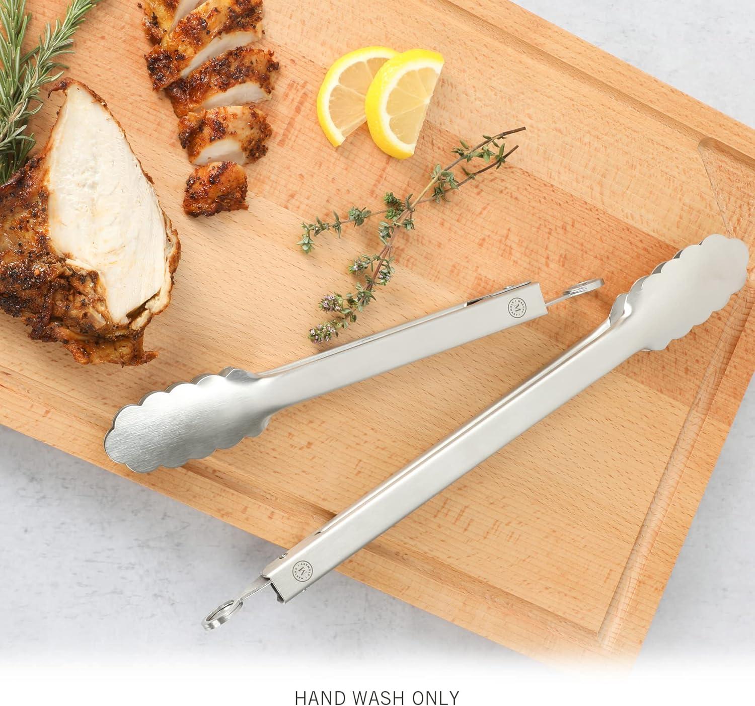 imageMartha Stewart Richburn 2Piece Stainless Steel Tongs Set 12Inch and 9Inch Kitchen Tongs for Grilling Serving and CookingTong Set 12 and 9