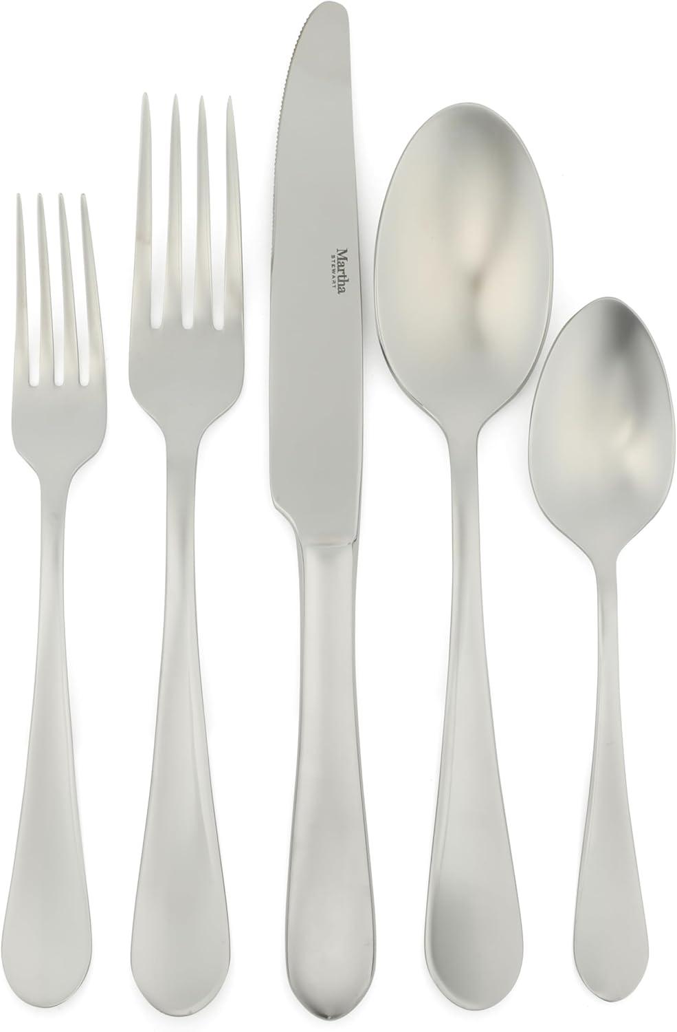 imageMartha Stewart Watercliffe 16 pc Flatware Set Stainless Steel wABS Handle Warm GreyAlness Mirror Polish