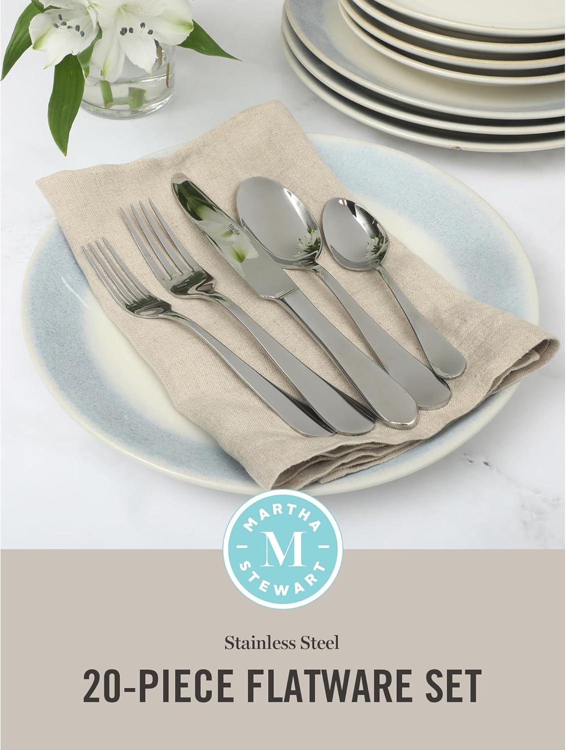 imageMartha Stewart Watercliffe 16 pc Flatware Set Stainless Steel wABS Handle Warm GreyAlness Mirror Polish