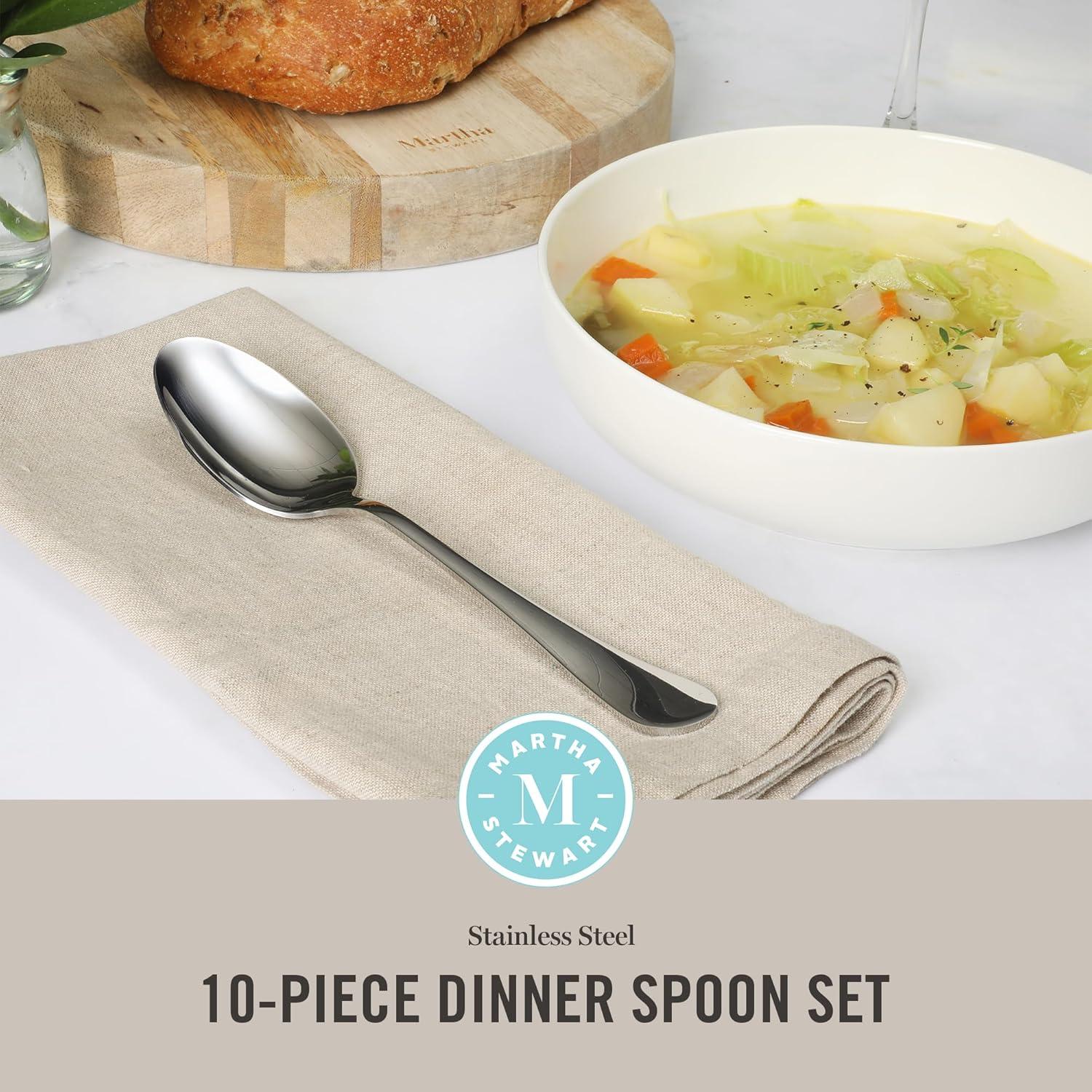 imageMartha Stewart Watercliffe 16 pc Flatware Set Stainless Steel wABS Handle Warm GreyAlness Mirror Polish
