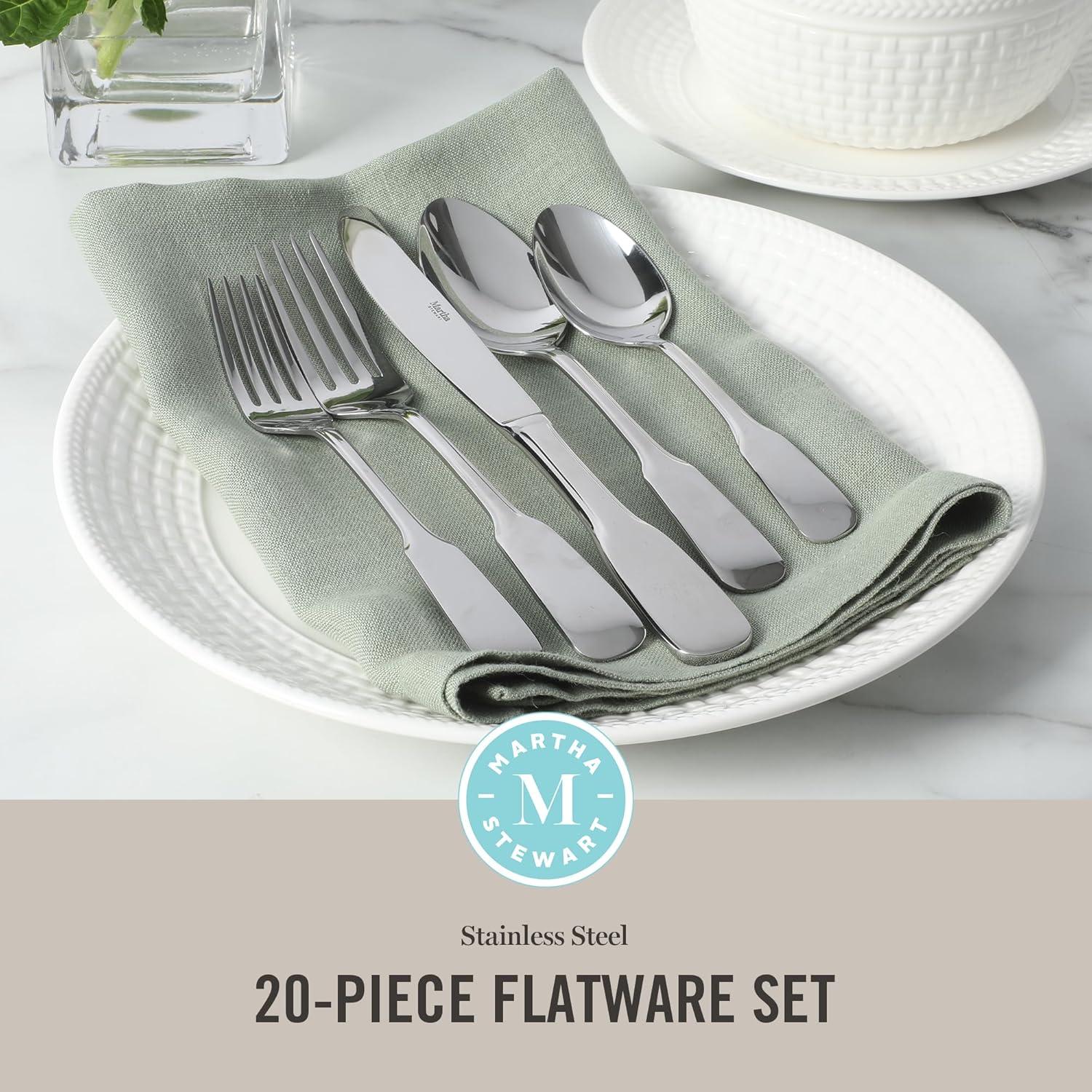 imageMartha Stewart Watercliffe 16 pc Flatware Set Stainless Steel wABS Handle Warm GreyHalsey Mirror Polish