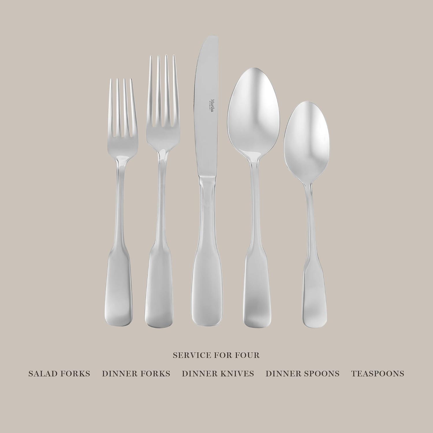 imageMartha Stewart Watercliffe 16 pc Flatware Set Stainless Steel wABS Handle Warm GreyHalsey Mirror Polish