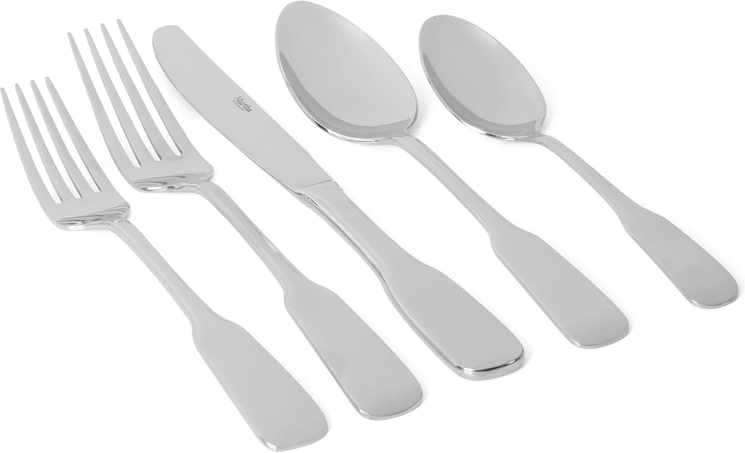 imageMartha Stewart Watercliffe 16 pc Flatware Set Stainless Steel wABS Handle Warm GreyHalsey Mirror Polish